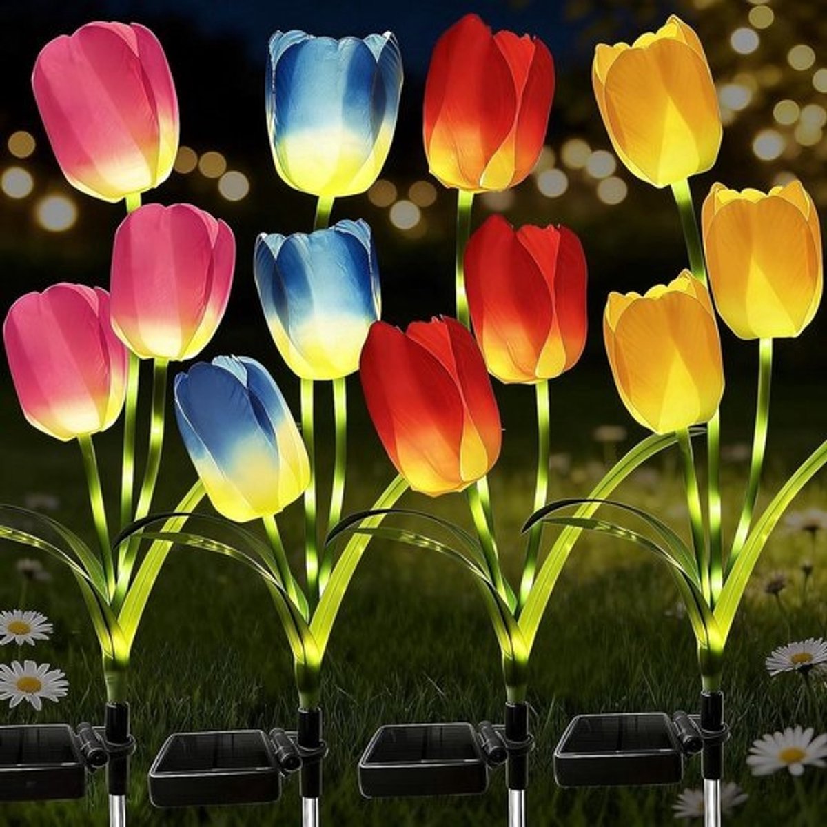Zonnelampen Tuin - Solarverlichting Buiten - Tuin Decoratie - Tulpen Design - 4 Stuks - 4 Kleuren