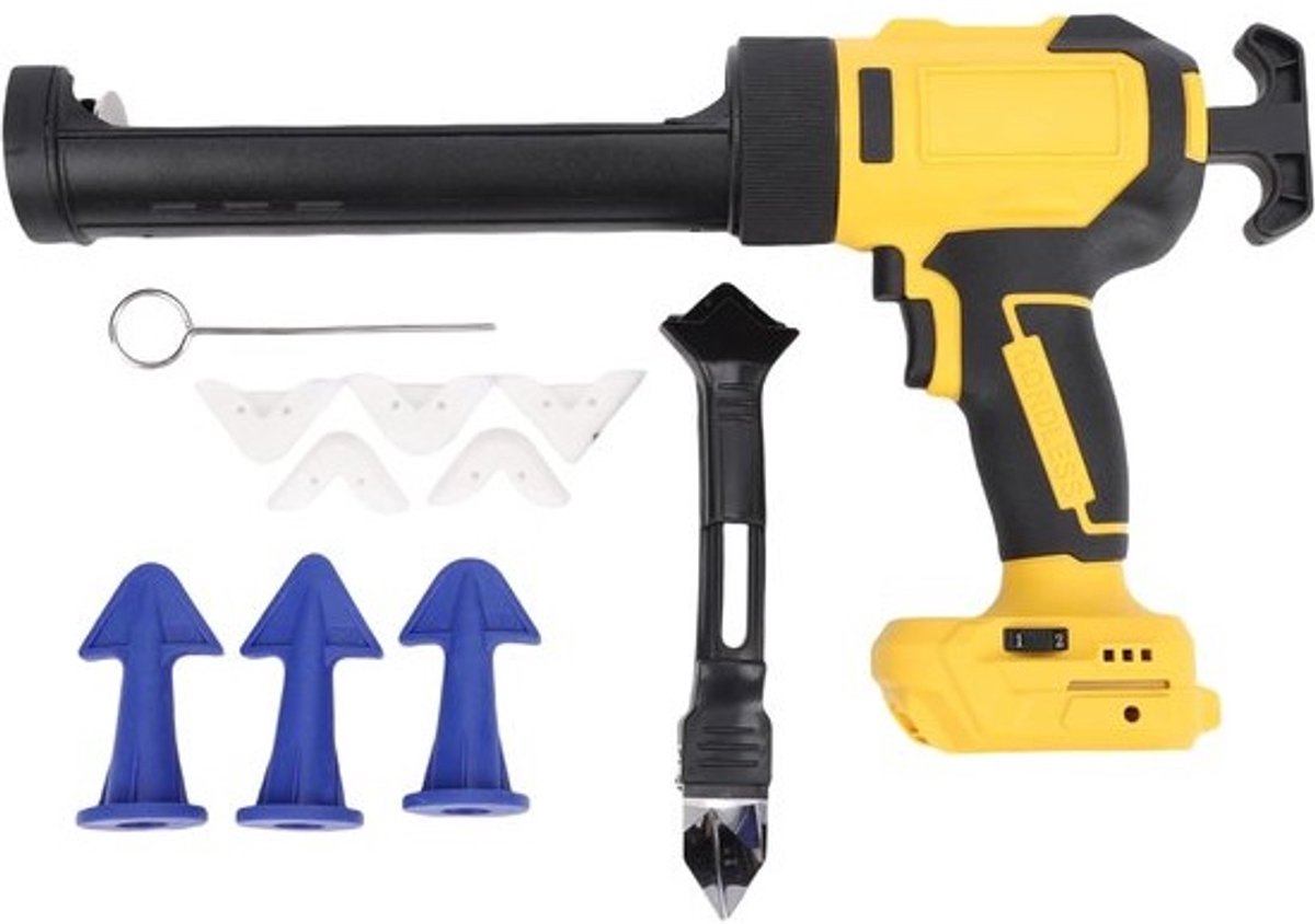 Elektrisch Kitpistool - Draadloos Lijmpistool - Nauwkeurig Afkitten - Automatisch Terugtrekmechanisme - Voor 300ml Kokers - Geel