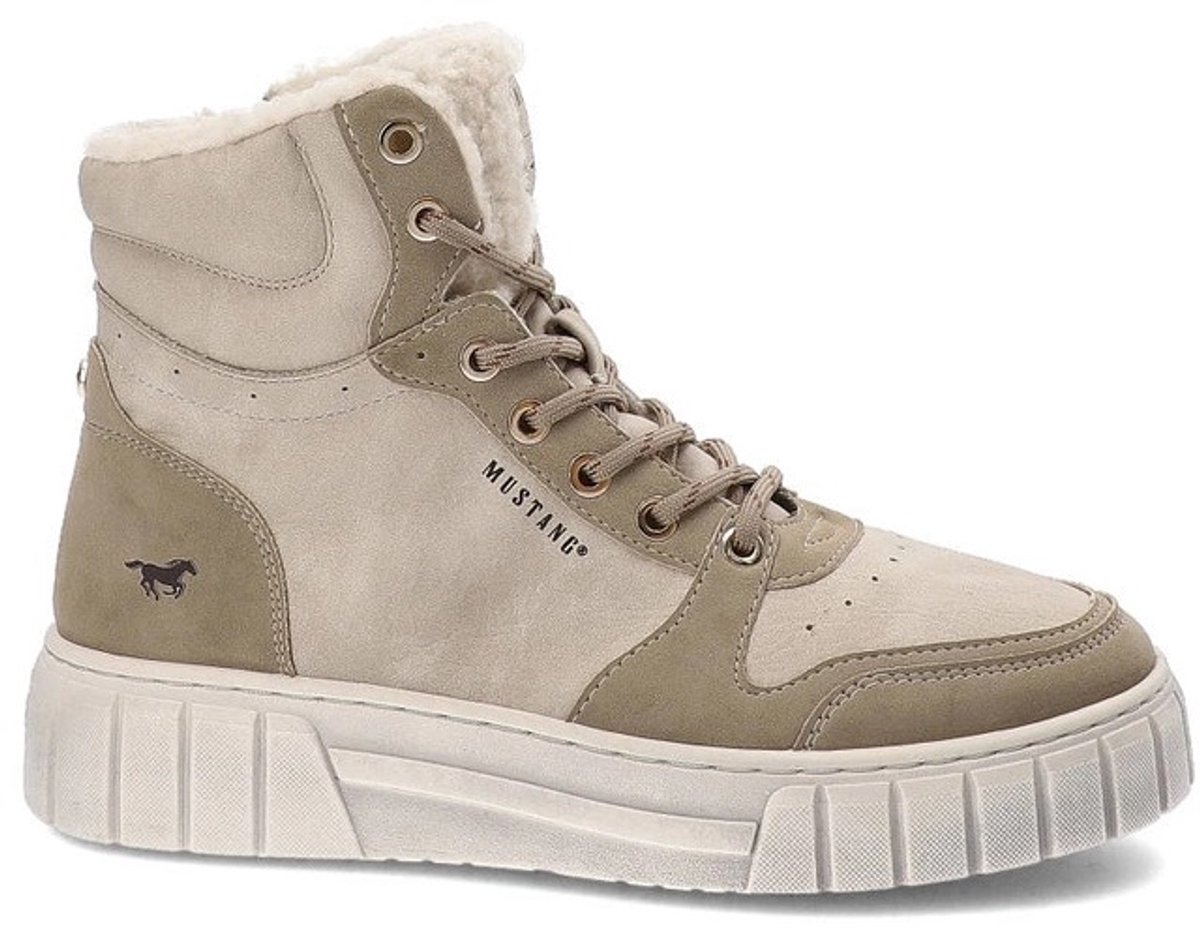 Mustang 1446-602-243 halfhoge gevoerde schoenen Ivory rits en veters maat 42