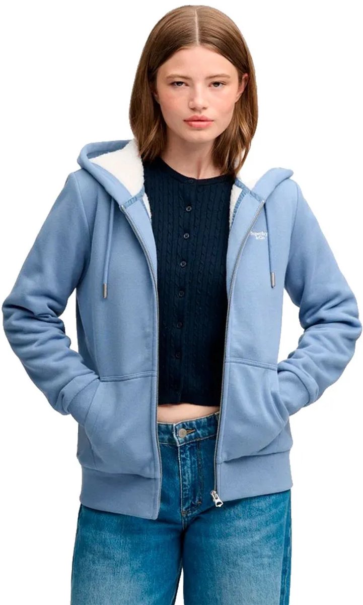 Superdry Signature Geborduurde Borg Zip Hoodie Dames Hoodies Blauw