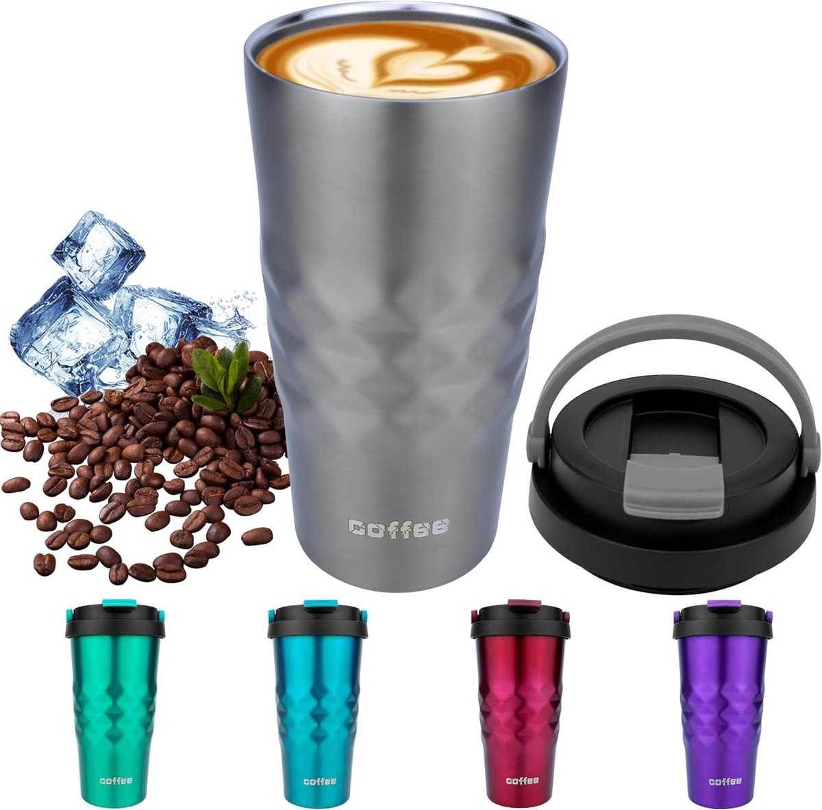 Thermo Mug 500ml voor Koffie To Go - Grijze Reisbeker met Deksel - Ideaal voor Koffie en Thee