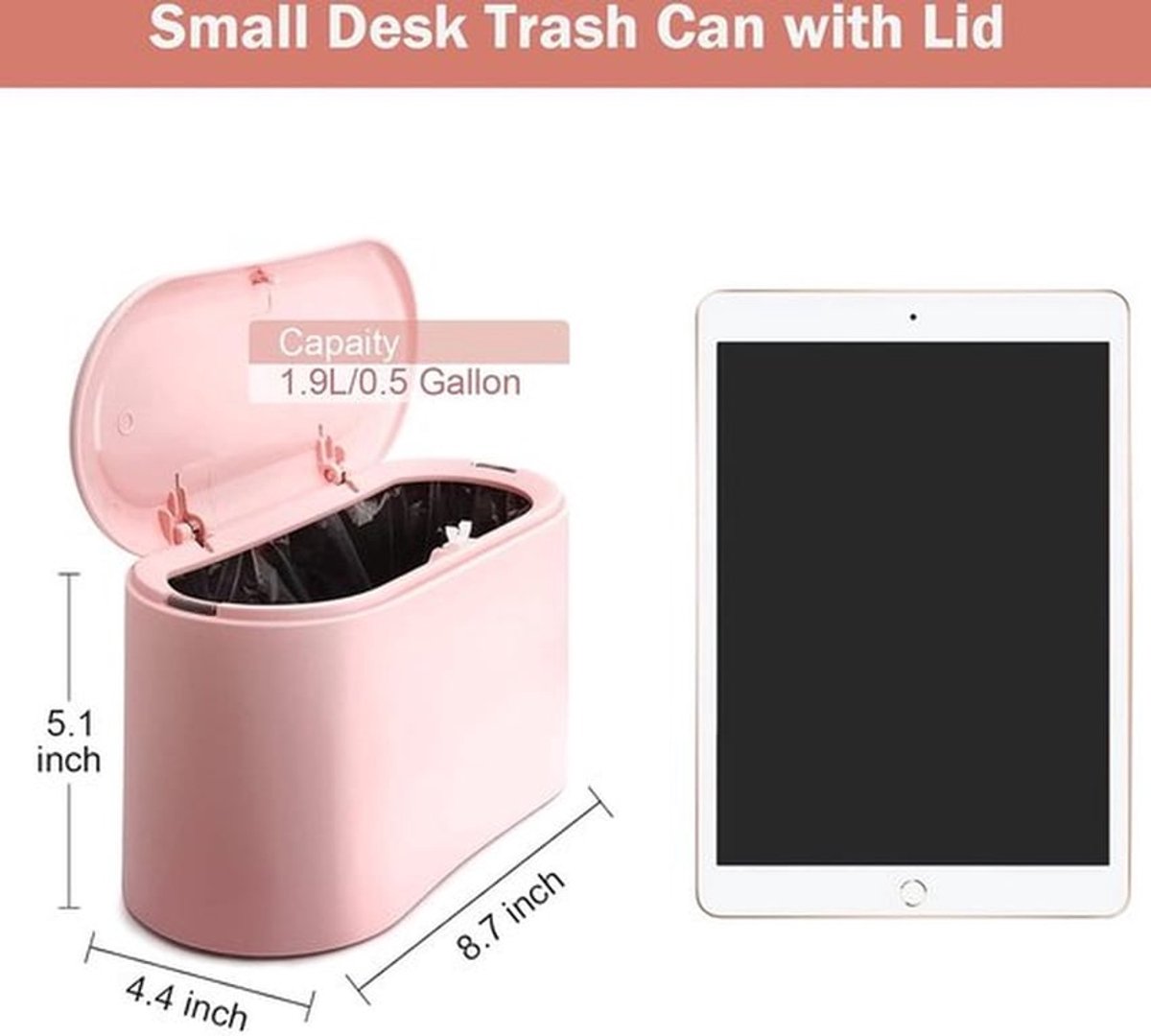 Prullenbak - Stevig - Aanrecht Afvalbakje - Mini Prullenbak - Desktop - Tafelafvalemmer - Plastic vuilnisemmer - Badkamer Afvalbakje - Recycle Afvalbak - Auto prullenbak - Kantoor Prullenbakken - Roze