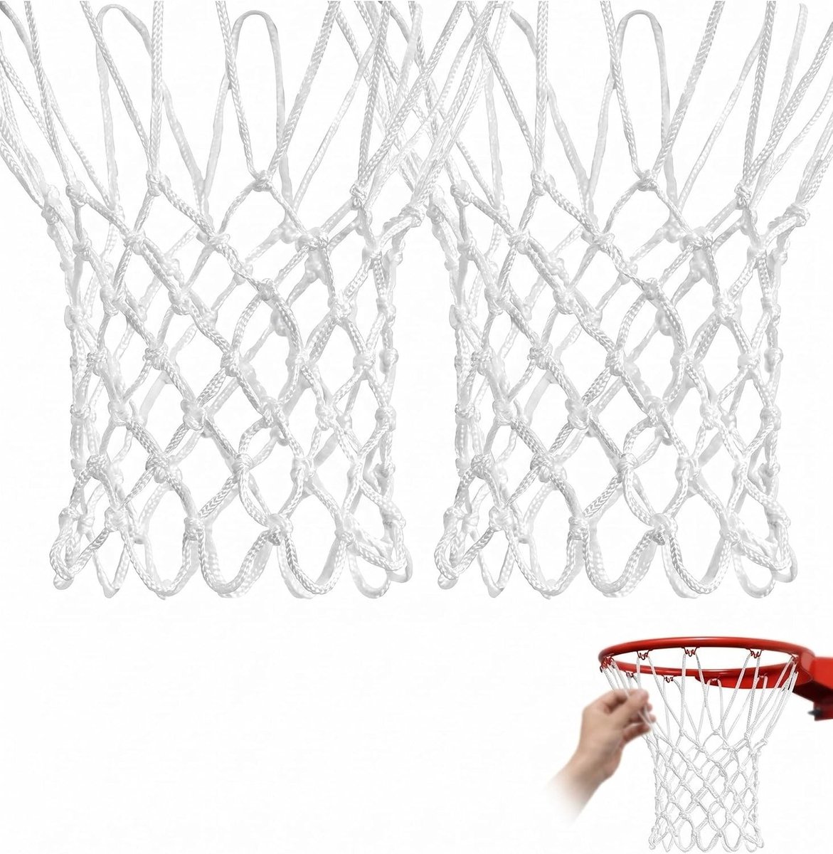 Basketbalnet, 2 Stuks, Wit, Standaardformaat, 12 Lussen, Universele Vervanging voor Buiten, Duurzaam en Weerbestendig