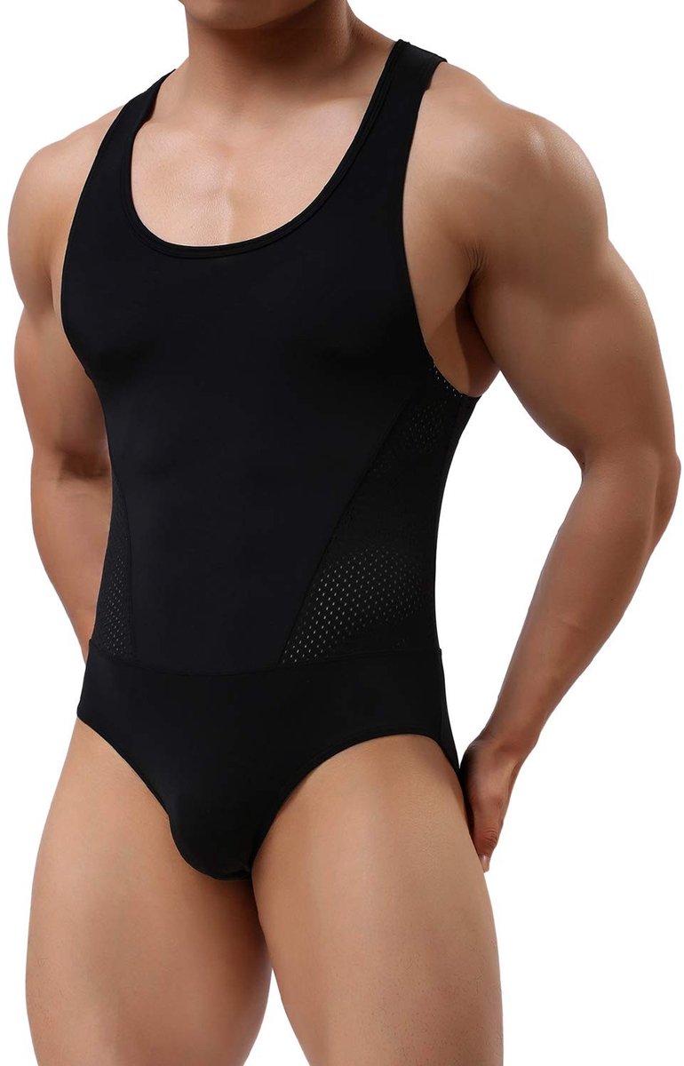 Heren Bodysuit - Compression Singlet - Sportwear - Zwart