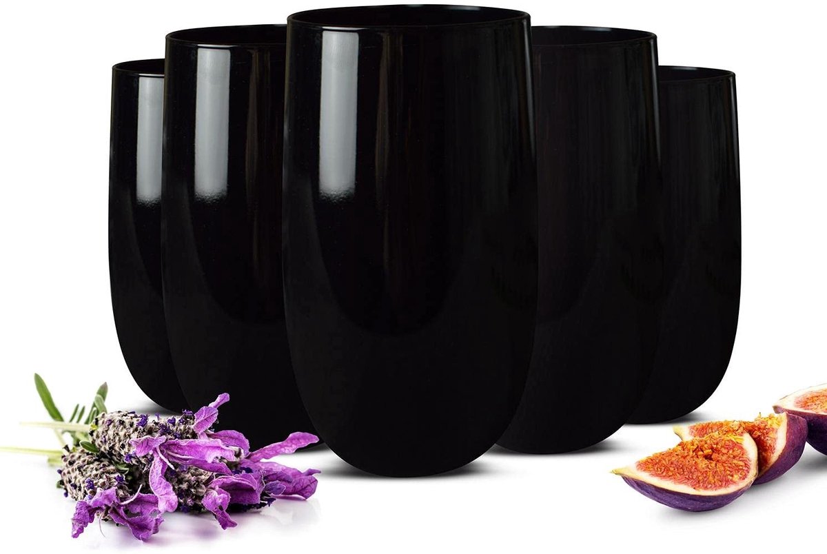 Set van 6 Zwarte Drinkglazen - 420 ml - Voor Water en Cocktails