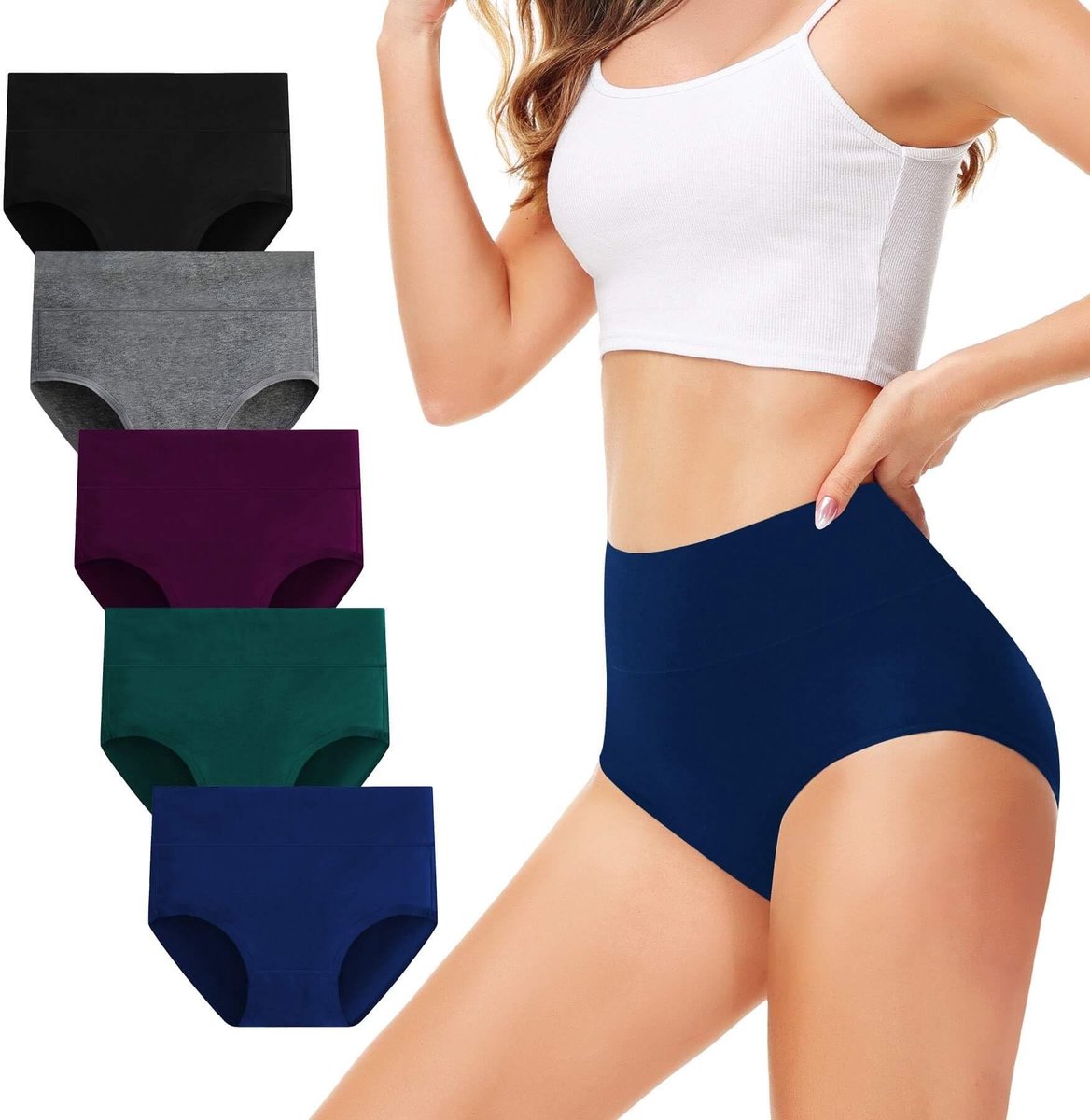 5-Pack Dames Ondergoed - Hoge Taille Katoen Ademend