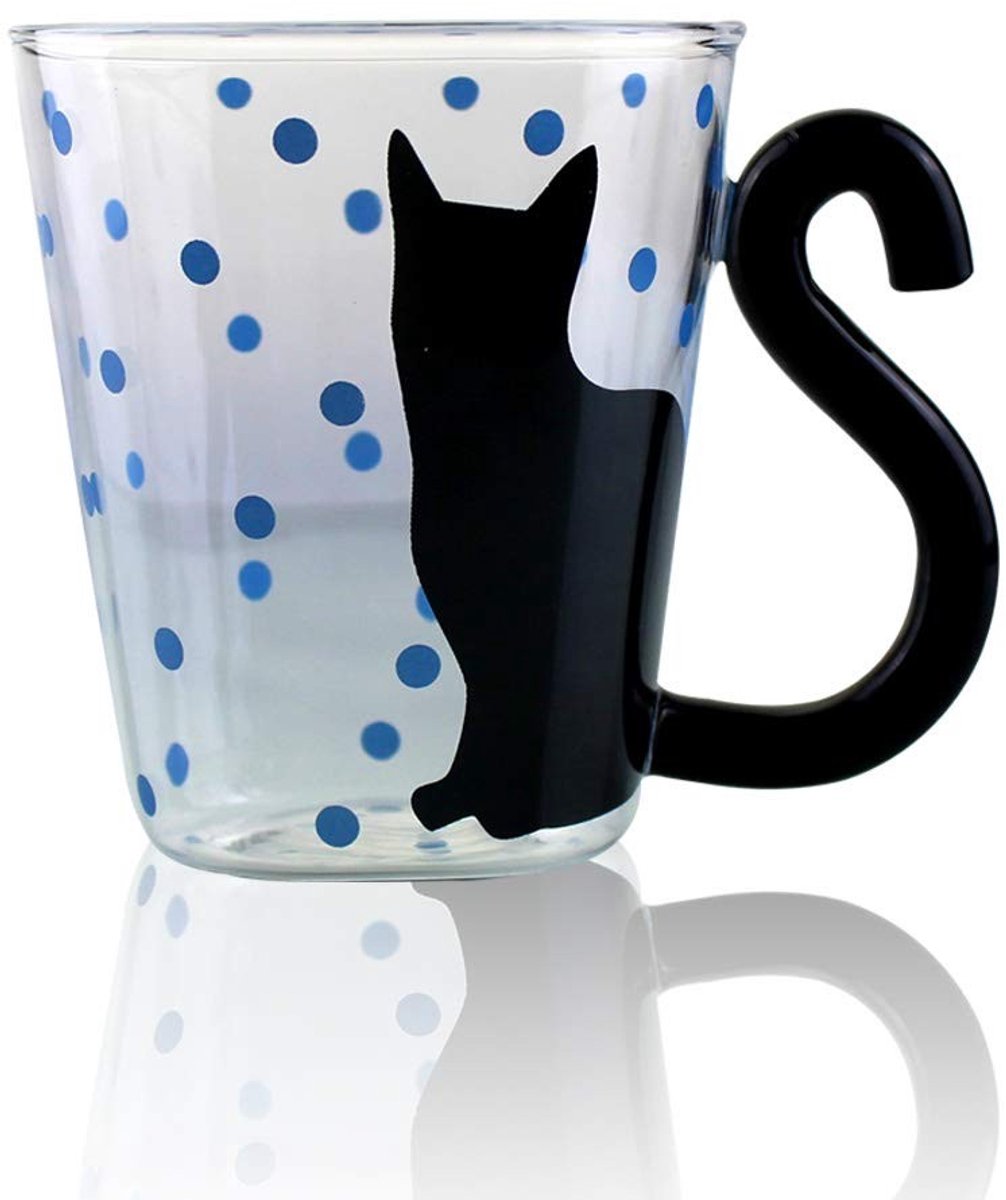 Glas Latte Mok - Magnetron- en Vaatwasserbestendig - Blauwe Dots