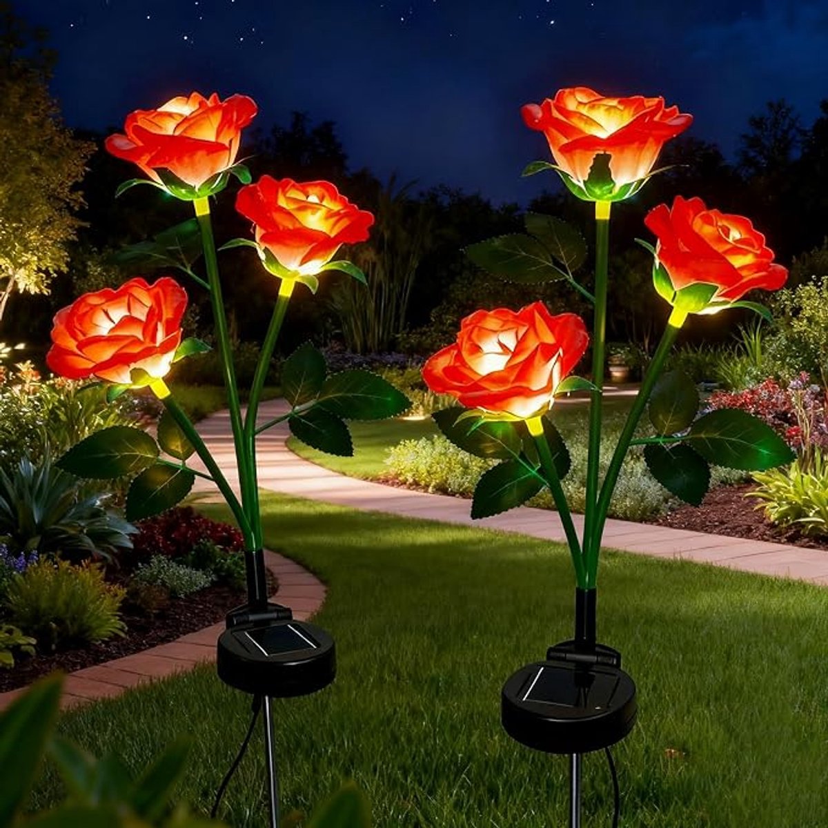 Solar Rozen Tuinverlichting – LED Rozenlamp op Zonne-energie – Waterbestendige Bloemenlamp – Decoratieve Buitenverlichting – Voor Tuin Terras Gazon en Tuinpad