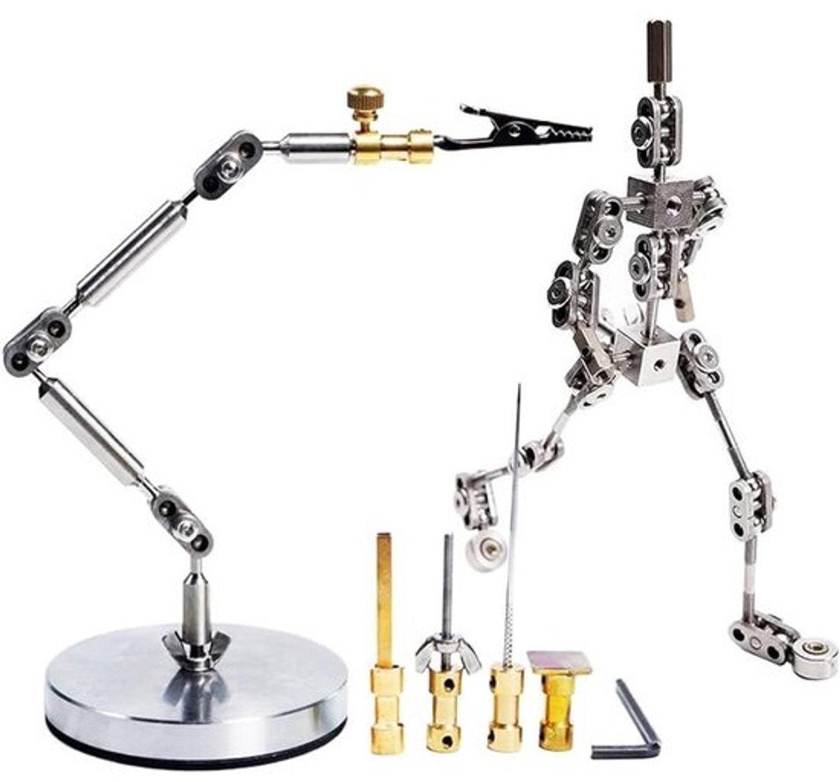 Stop Motion Armatuur - Animatie Kits Rig - Figuren Poseren - Roestvrij Staal - 19cm - Zilver