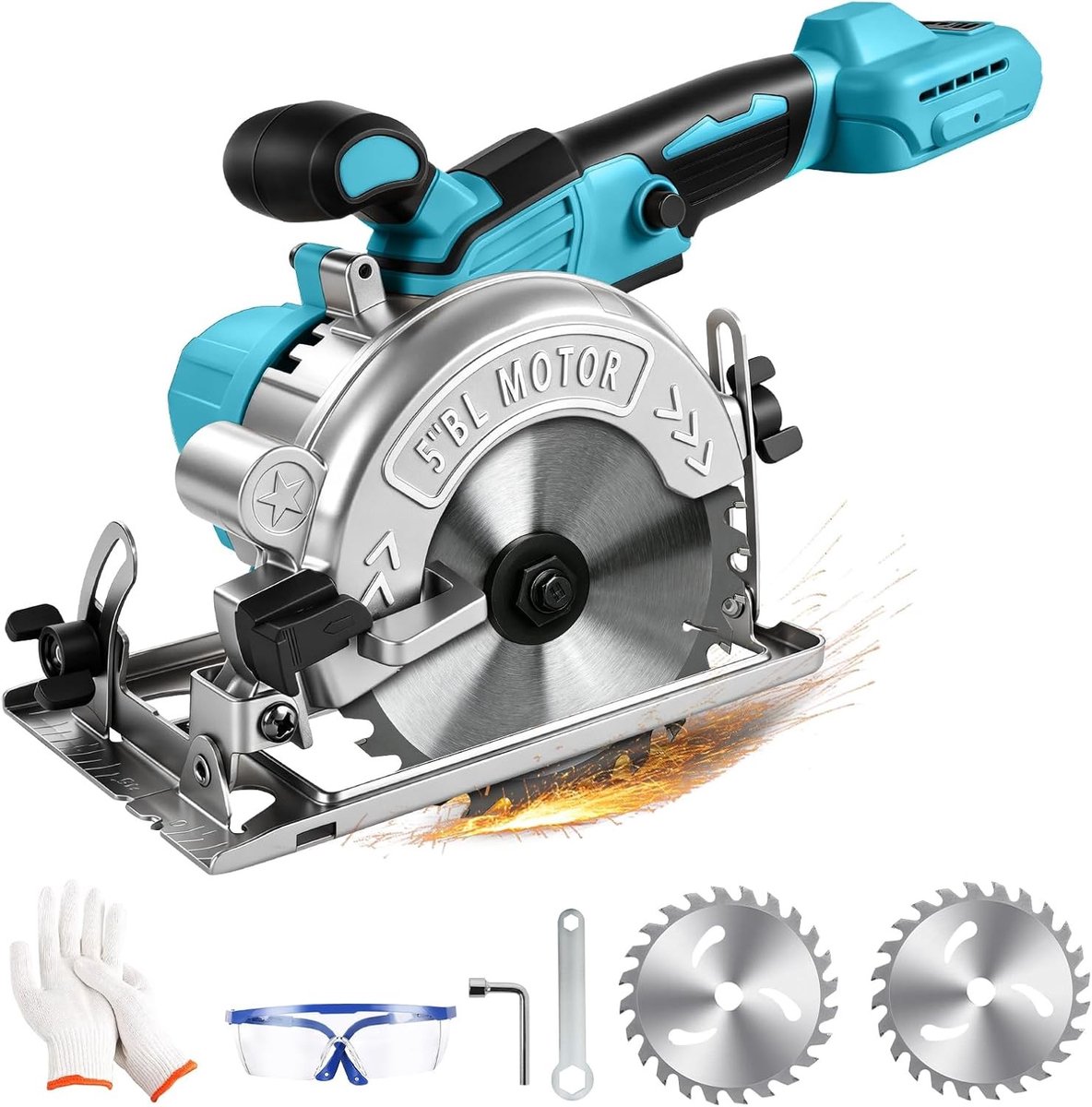 Draadloze cirkelzaag 125 mm met borstelmotor, 0-6500 rpm, snijhoek tot 45°, snijdiepte 41 mm voor hout, kunststof en PVC