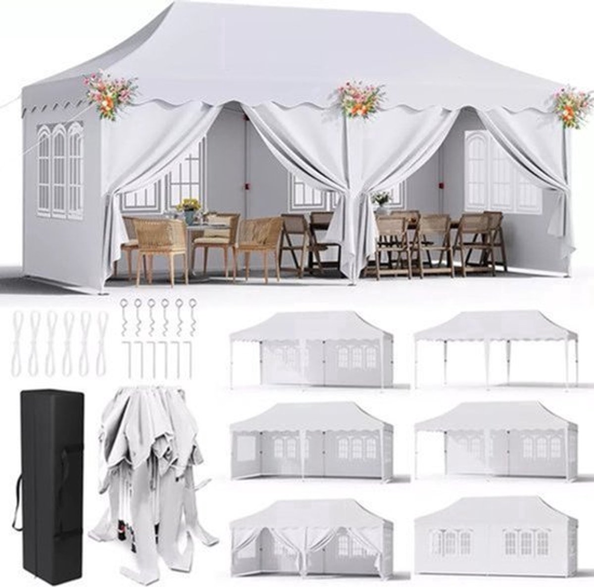 Tuinpaviljoen – Vouwwagen – Overkapping – Partytent – Marktstand – 3x6 Meter – UV-Bestendig