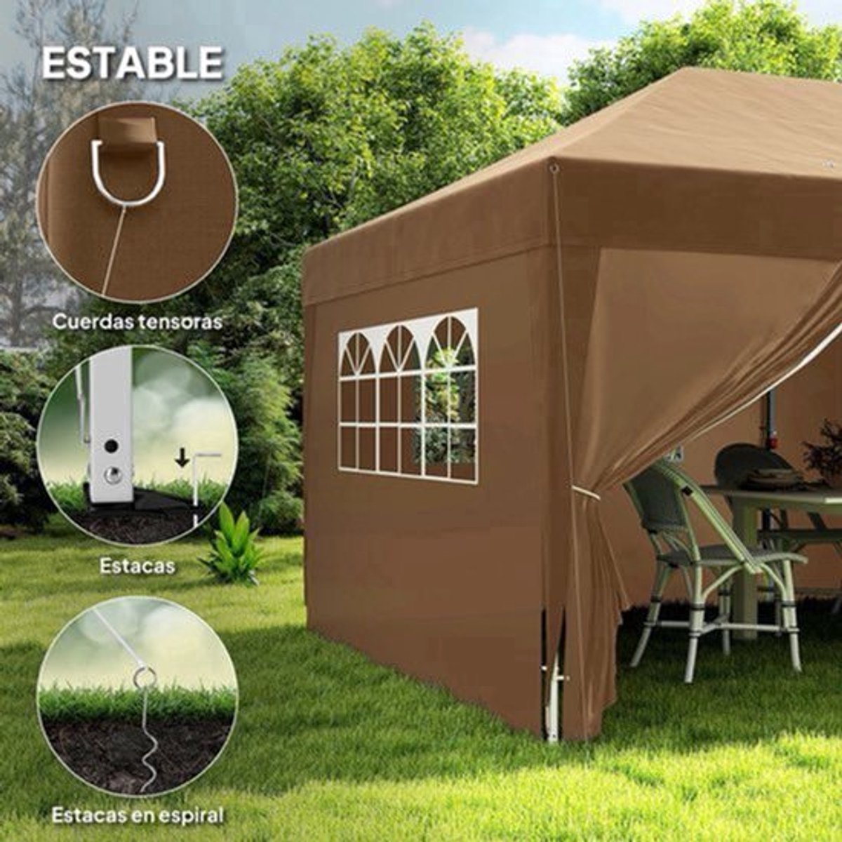 Opvouwbare Tuin Tent – Pop-Up Tent – Buiten Tent – Feest Tent – 6x3 Meter – Waterafstotend Polyester – Verstelbare Hoogte - Bruin