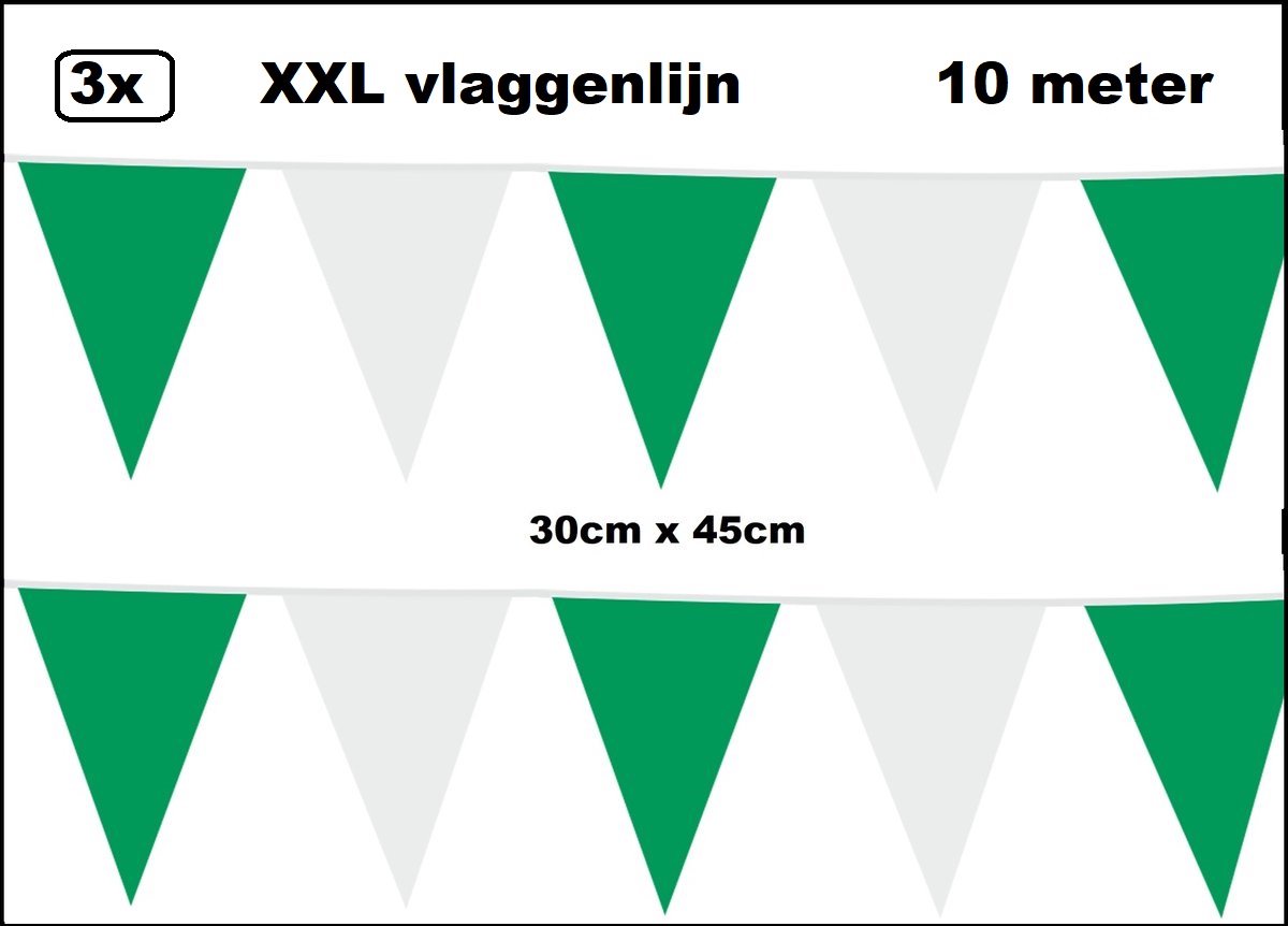 3 stuks XXL Vlaggenlijn groen/wit 30cm x 45cm - Giga vlaglijn themafeest party festival