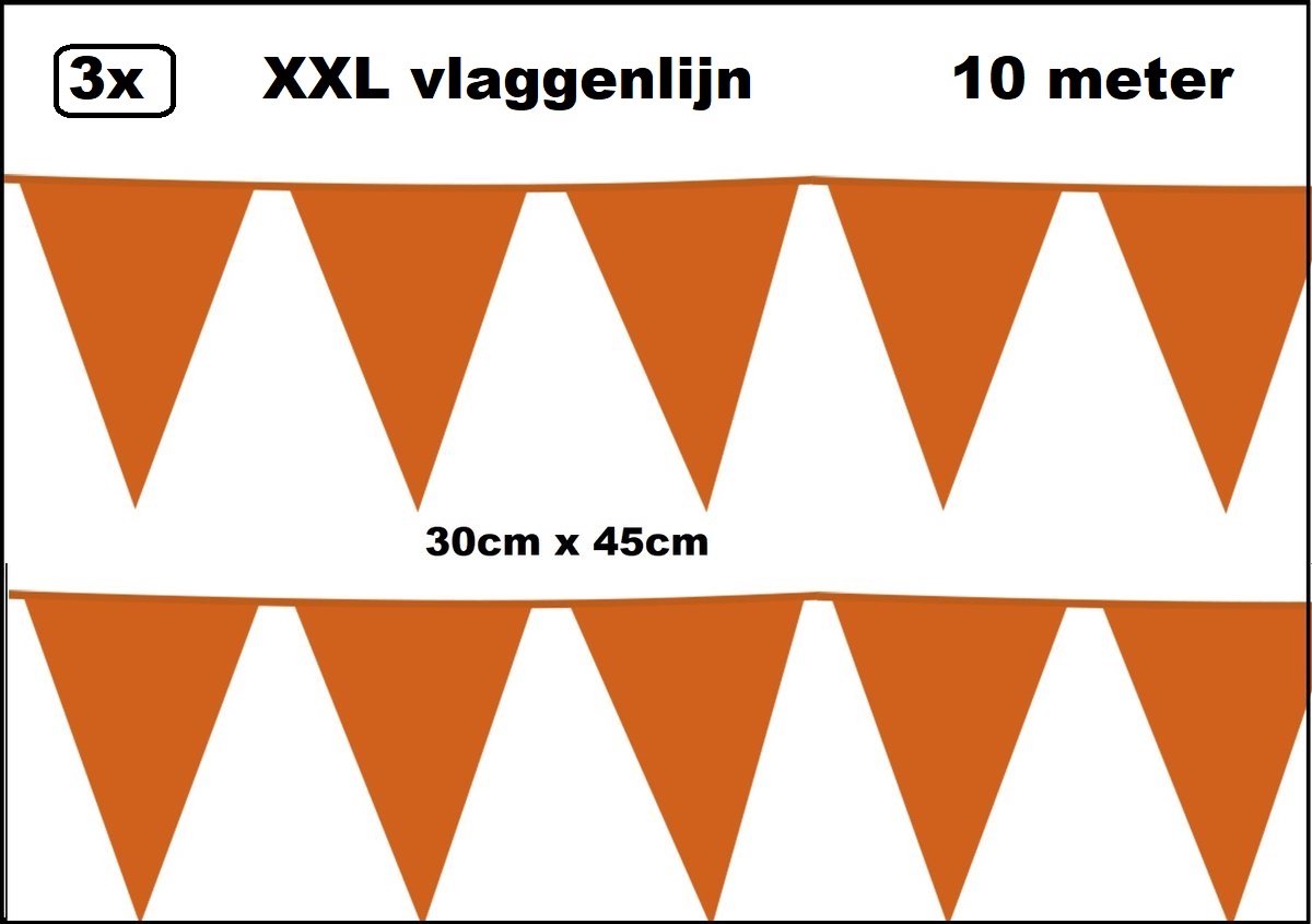 3 stuks XXL Vlaggenlijn oranje 30cm x 45cm - Giga vlaglijn themafeest party festival