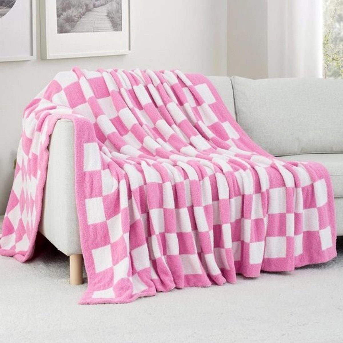 Geruite Plaid - Deken Plaid - Woondecoratie - Ultra zacht comfort - 229 cm x 274 cm - Hot Pink