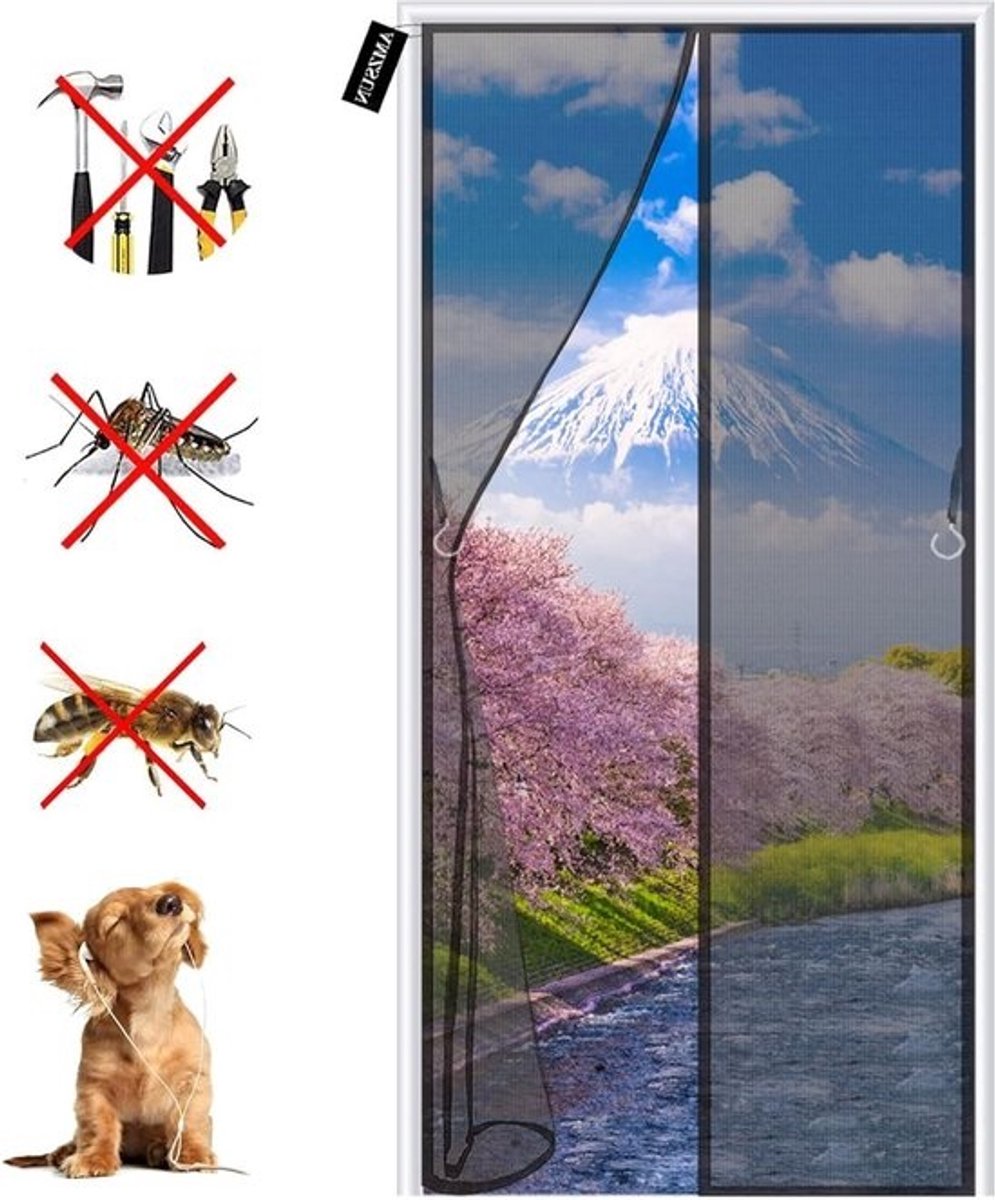 Magnetisch Vliegengaas Deur - Hordeur Gordijn - Insecten Buiten Houden - Automatisch Sluitend - 100 x 200 cm - Zwart