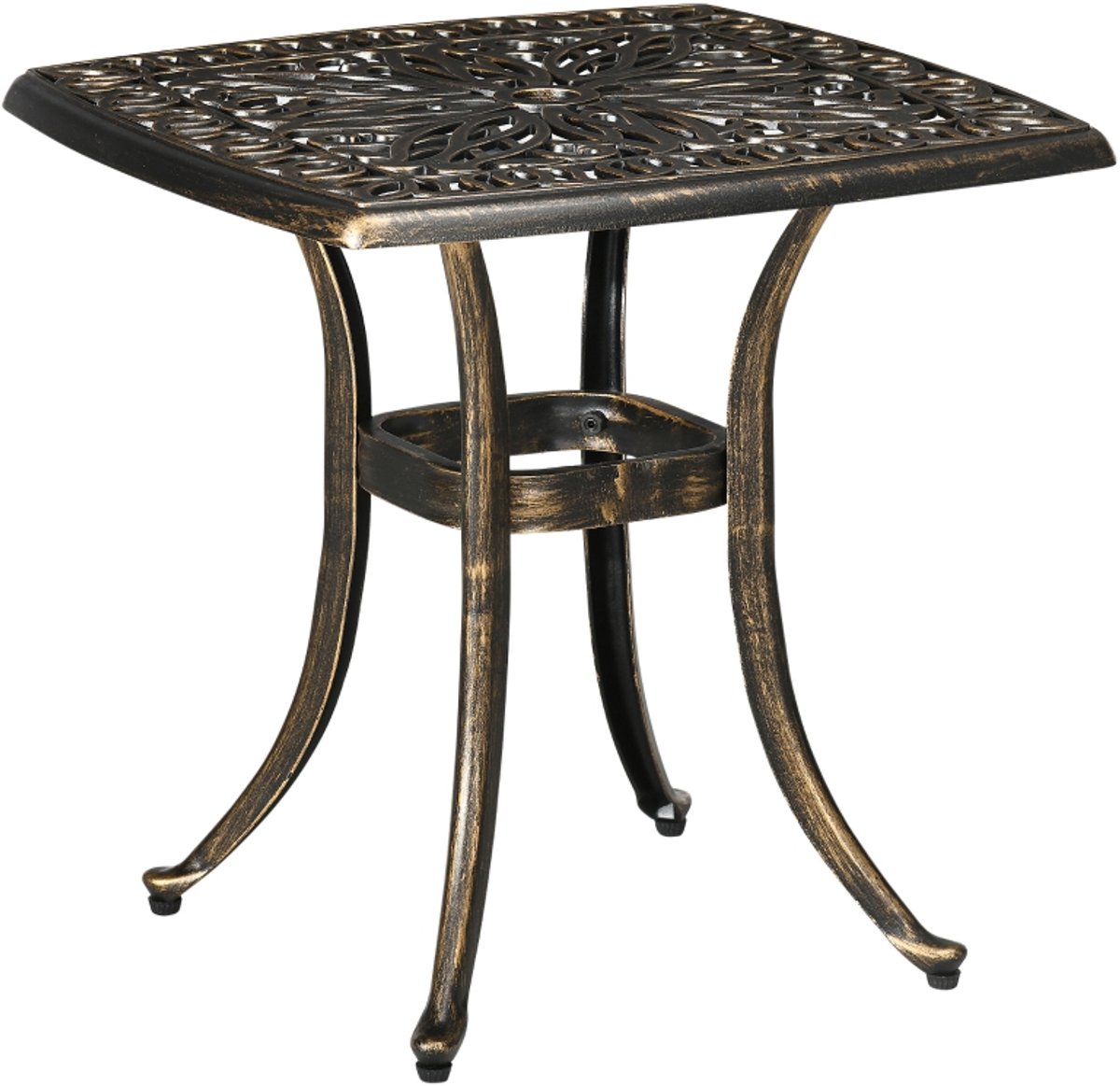 Tuintafel 54x54x52,5 cm Bruin Metaal Loungetafel Koffietafel Met parasolgat voor een parasol (niet inbegrepen) Lichtgewicht eenvoudig te verplaatsen Makkelijk schoon te maken Draagvermogen 60 kg Geschikt voor patio balkon en tuin
