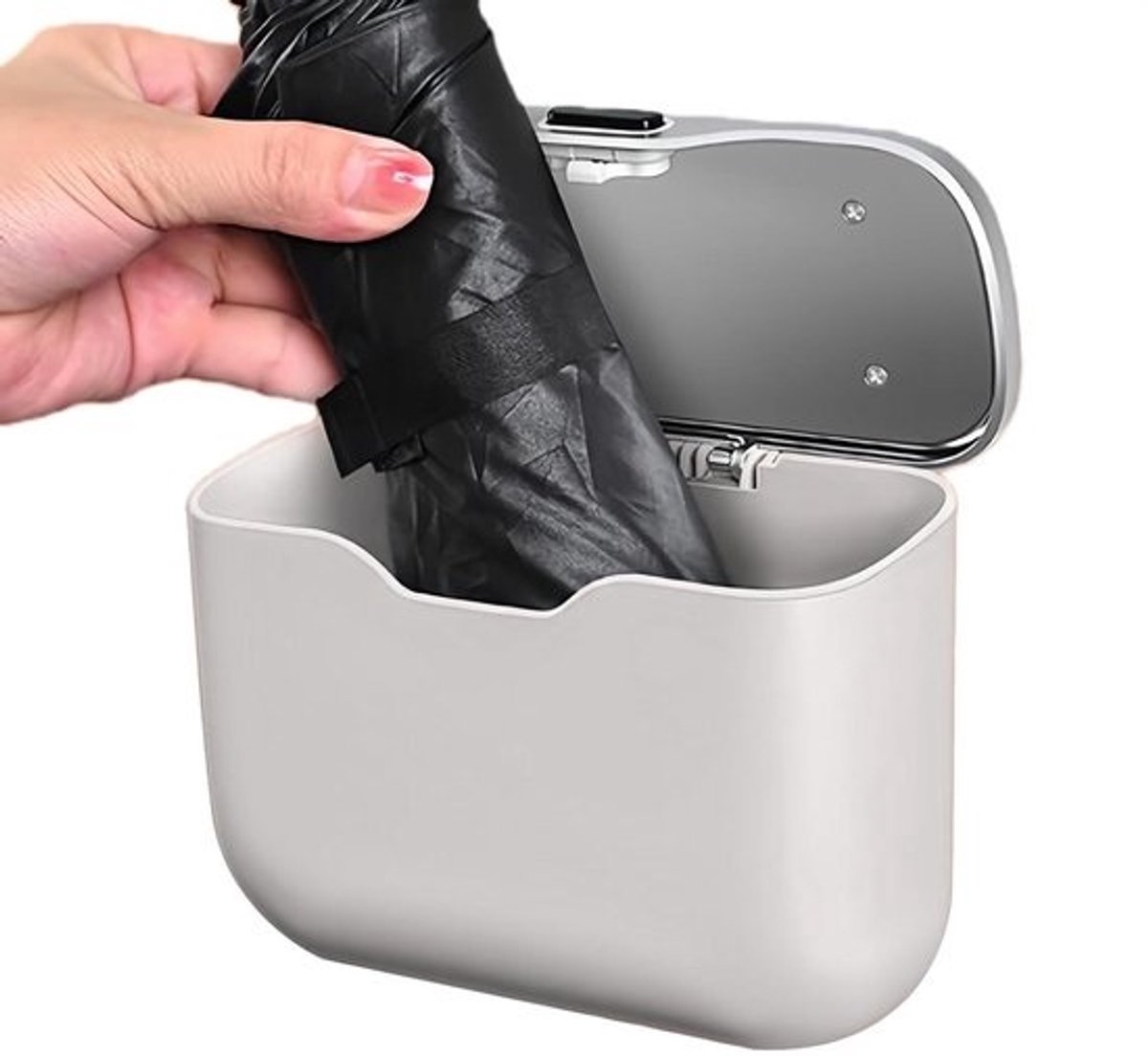 Auto Prullenbak - Afvalbak Auto - Auto Netjes Houden - Lekdicht Deksel - 16x13 cm - Crèmekleurig