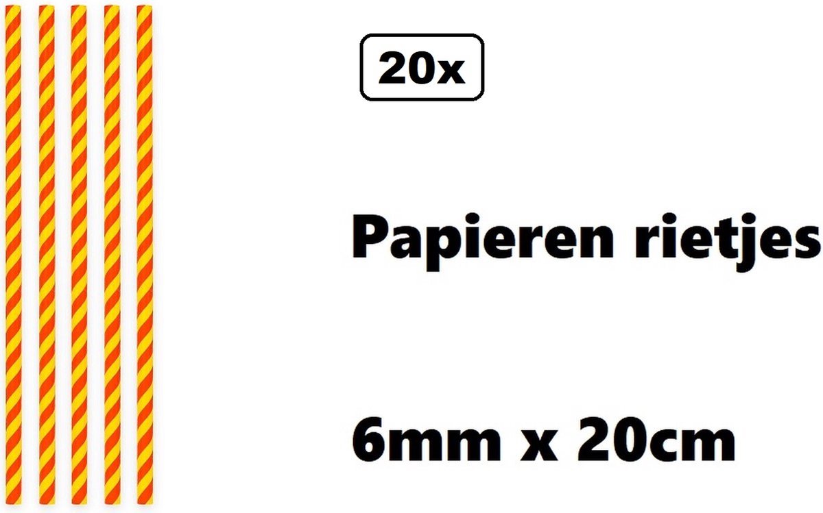 20 stuks Papieren rietjes rood/geel 20cm - 100% biologisch afbreekbaar - Horror Halloween Spooky Scary fun