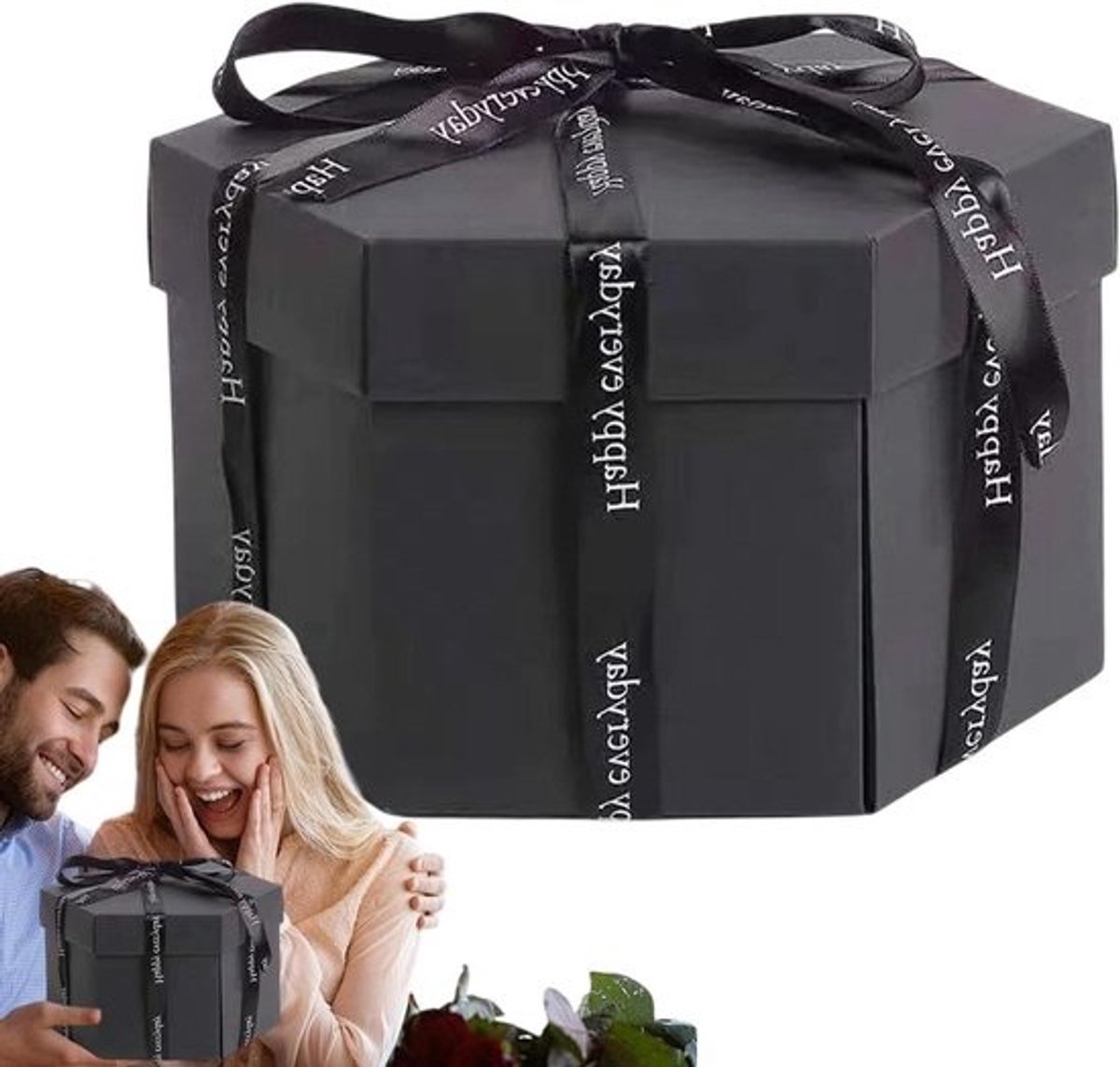 Explosieve Cadeaudoos - Verrassingsdoos Scrapbook - Cadeau Geven - Meerlaagse Foto Onthulling - 47 cm x 47 cm - Zwart