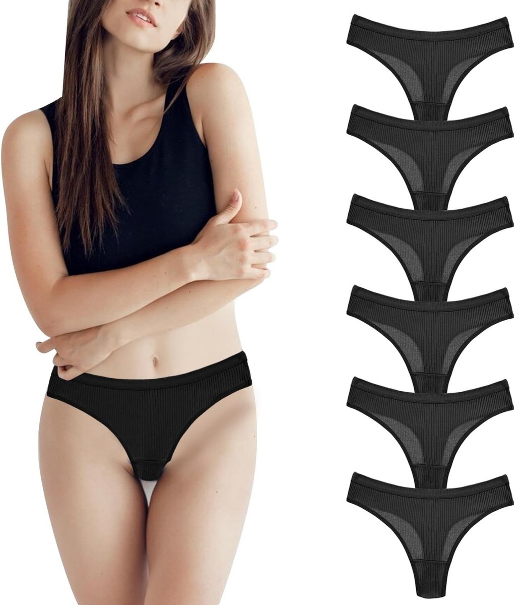 Set van 6 damesstringtangas van katoen, comfortabel, ademend en perfect voor onder strakke kleding