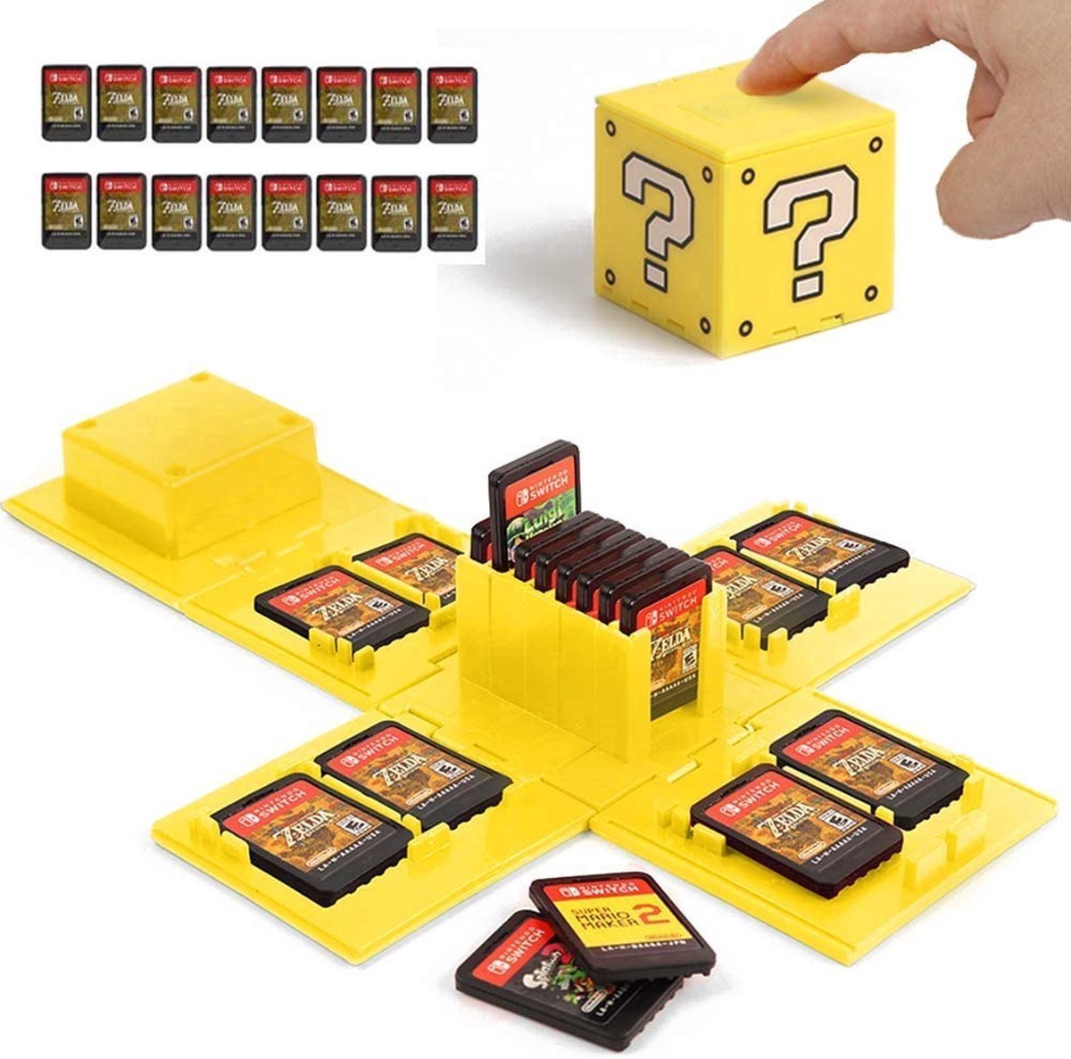 Game card case - Gamekoffer geschikt voor Nintendo Switch-Spelkaartpakket-16 game-opslagkubussen-Draagbare gamekaartopbergtas-geschikt voor Switch Lite/Oled-geel
