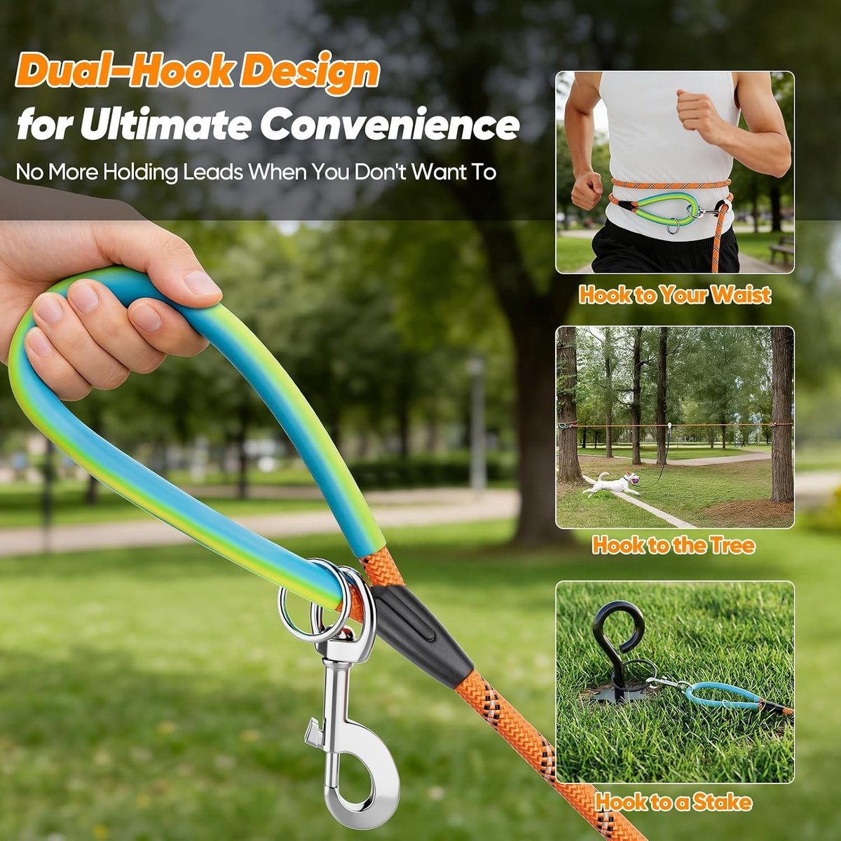 Reflecterende Trainingslijnen voor Honden, 5 m / 10 m / 15 m / 20 m / 30 m Lange Leash met Dubbele Clip en Zacht Rubber Handvat, Sterke Recall Trainingslijn voor Kleine en Middelgrote Honden