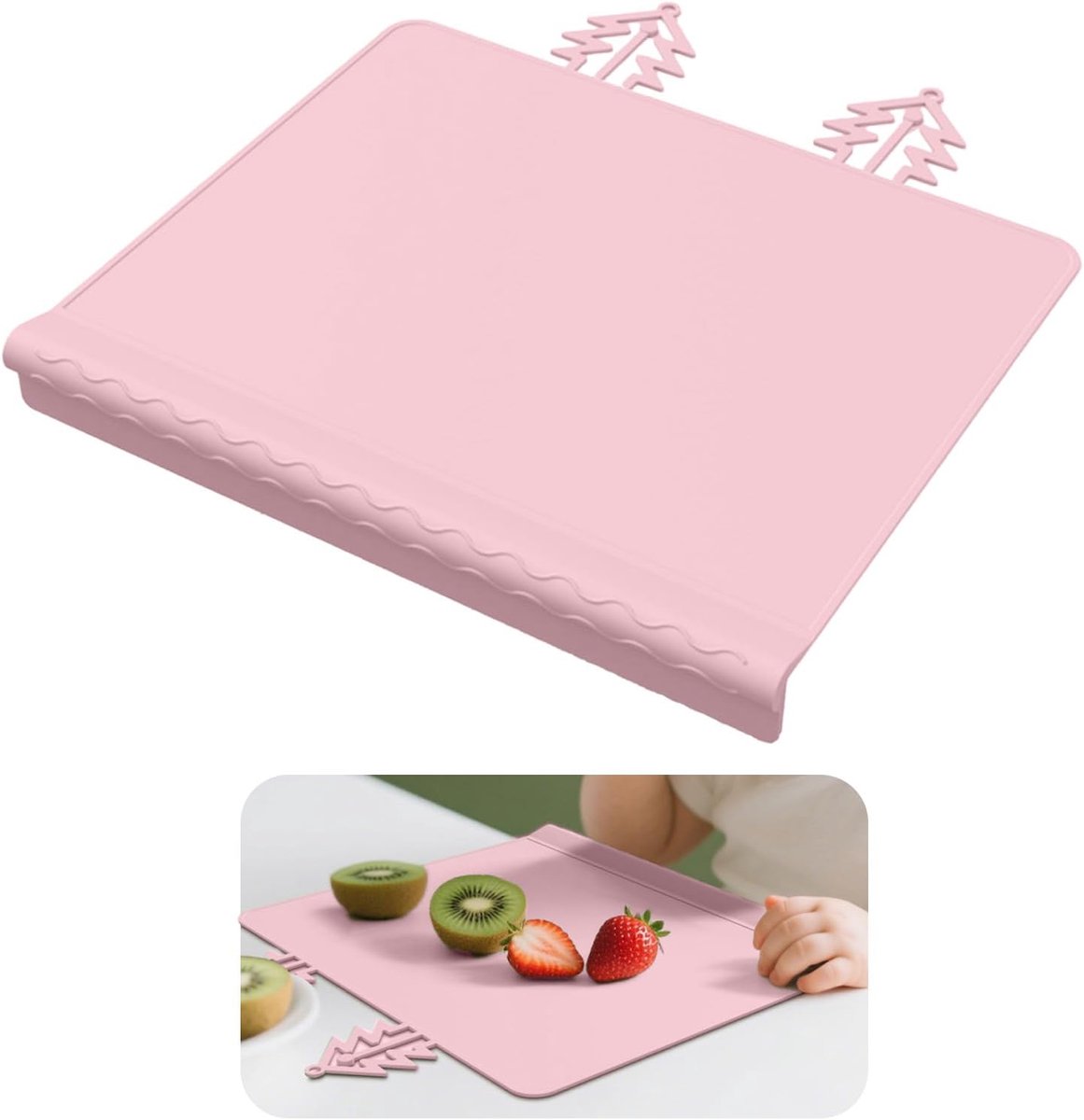 Placemat – Siliconen Tafelbeschermer voor Kinderen – Anti-Slip Placemat met Opstaande Rand – Beschermt Tafel tegen Krassen en Vlekken – 30.5x25.6 cm – 1 Stuk – Roze