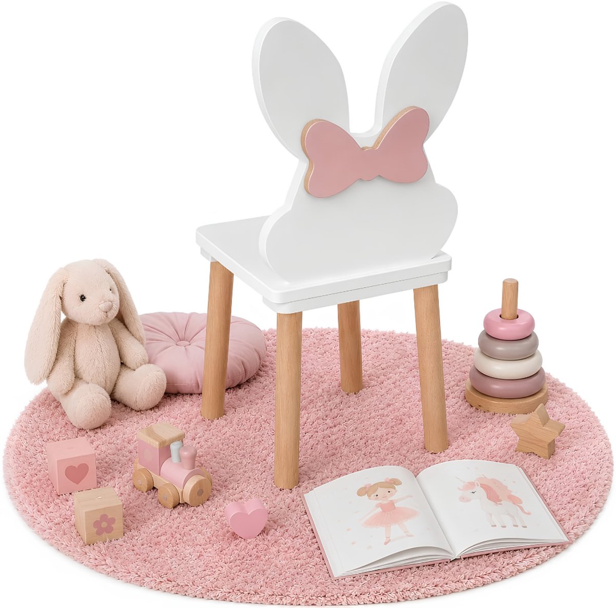 KIRA®Peuterstoel - Peuter Stoel - Kinderstoel - Wit en Roze - 32cm x 32cm x 60cm