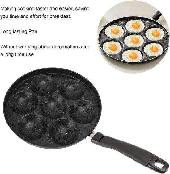 Aebleskiver Pan - Pannenkoeken Pan - Ontbijt Maken - Gietijzeren Constructie - 7 Gaten - Zwart — afbeelding 2