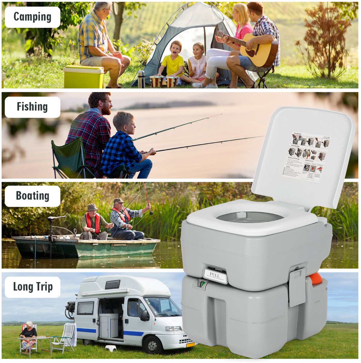 SureDeal® - Kamper - Draagbaar Toilet Buiten - Grijs - 34,5x41,5x42 cm