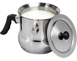 Dubbelwandige melkpan van roestvrij staal met deksel, 2 liter, ideaal voor inductiekoken en waterbad koken