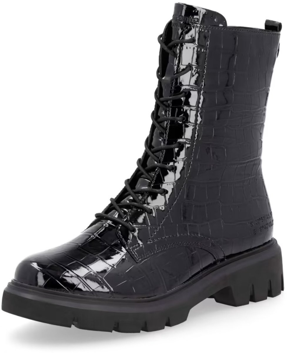 Remonte D1W73-02 Halfhoge laarzen veterboots gevoerd lamswol zwart lak krokodil maat 38