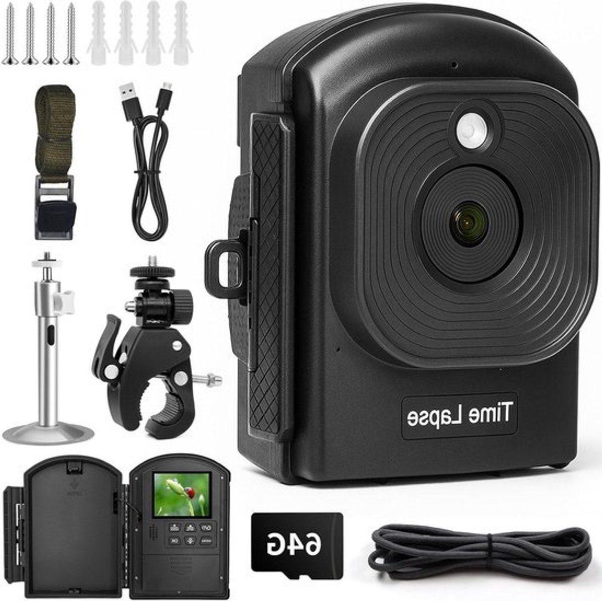 Time-Lapse Camera - Buiten Camera - Project Vastleggen - 180 Dagen Opname - IP66 Waterdicht - Zwart
