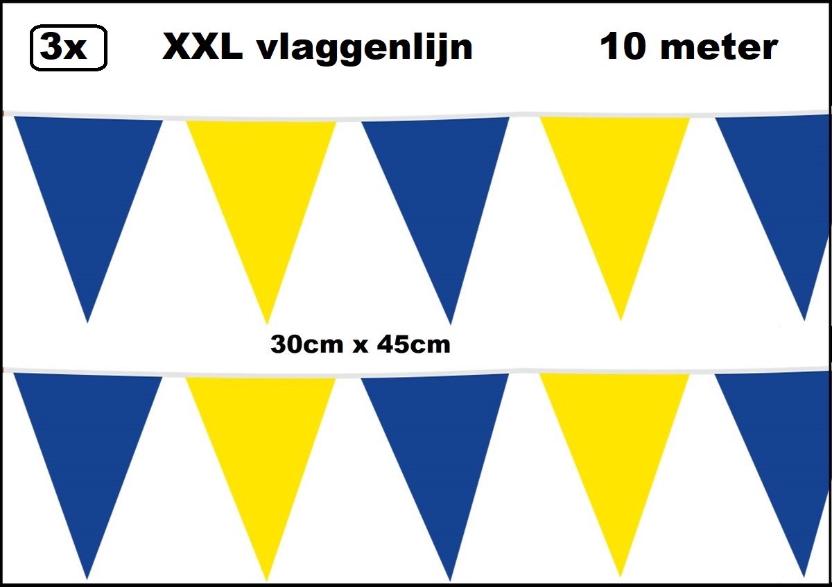 3 stuks XXL Vlaggenlijn blauw/geel 30cm x 45cm - Giga vlaglijn themafeest party festival