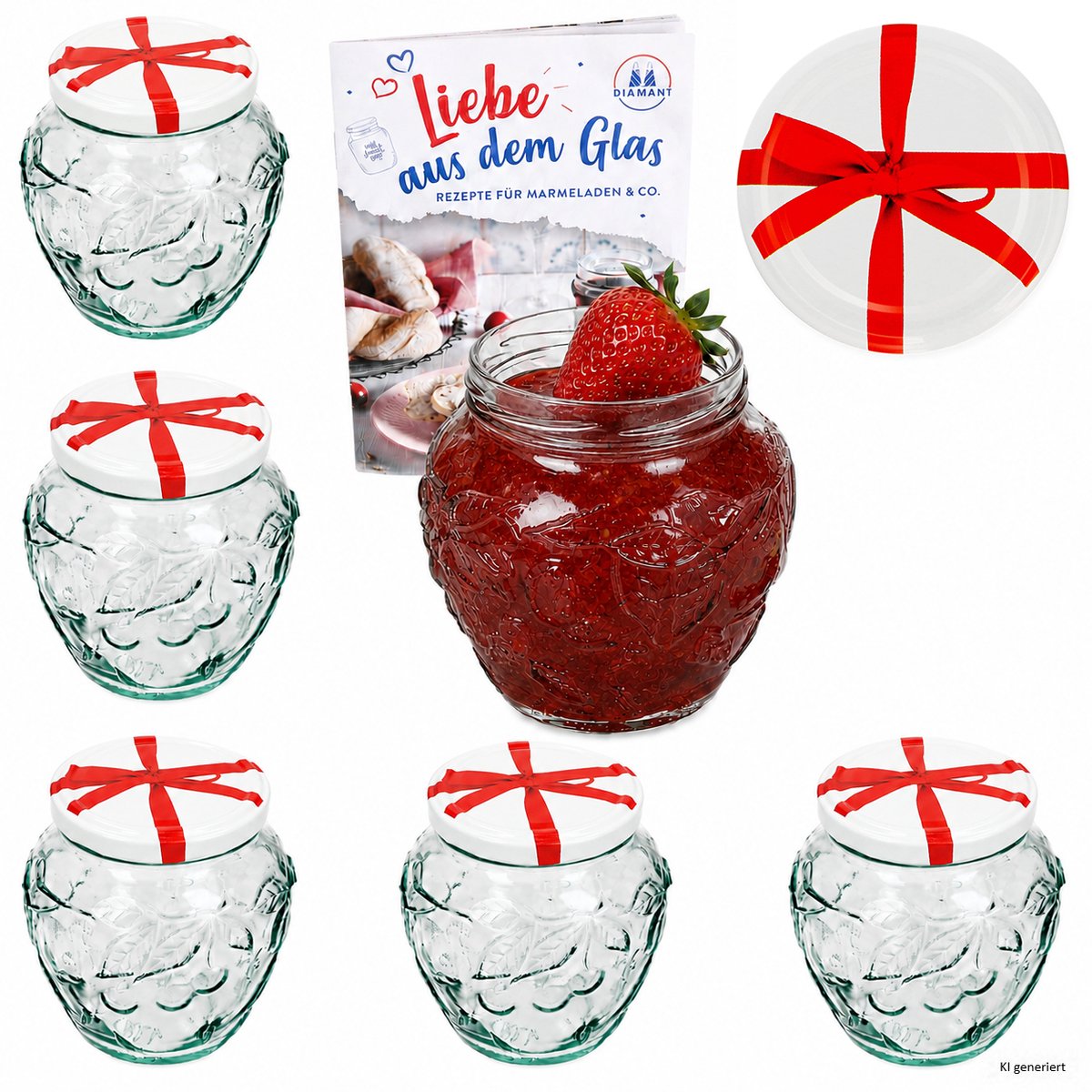 6-delige set jamfles 580ml FRUTTA VASO met fruit-relief + TO82 deksel strik