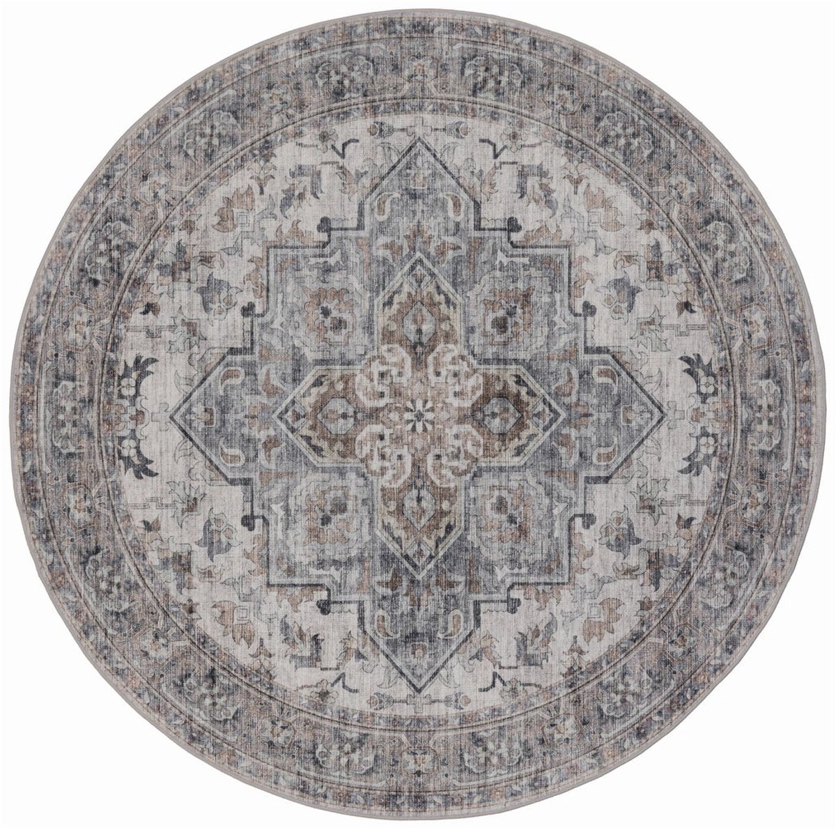 Dutch XXL Rond Vintage Vloerkleed | Tapijt | Inka | Oosters | Medaillon | Beige | 160x160 cm