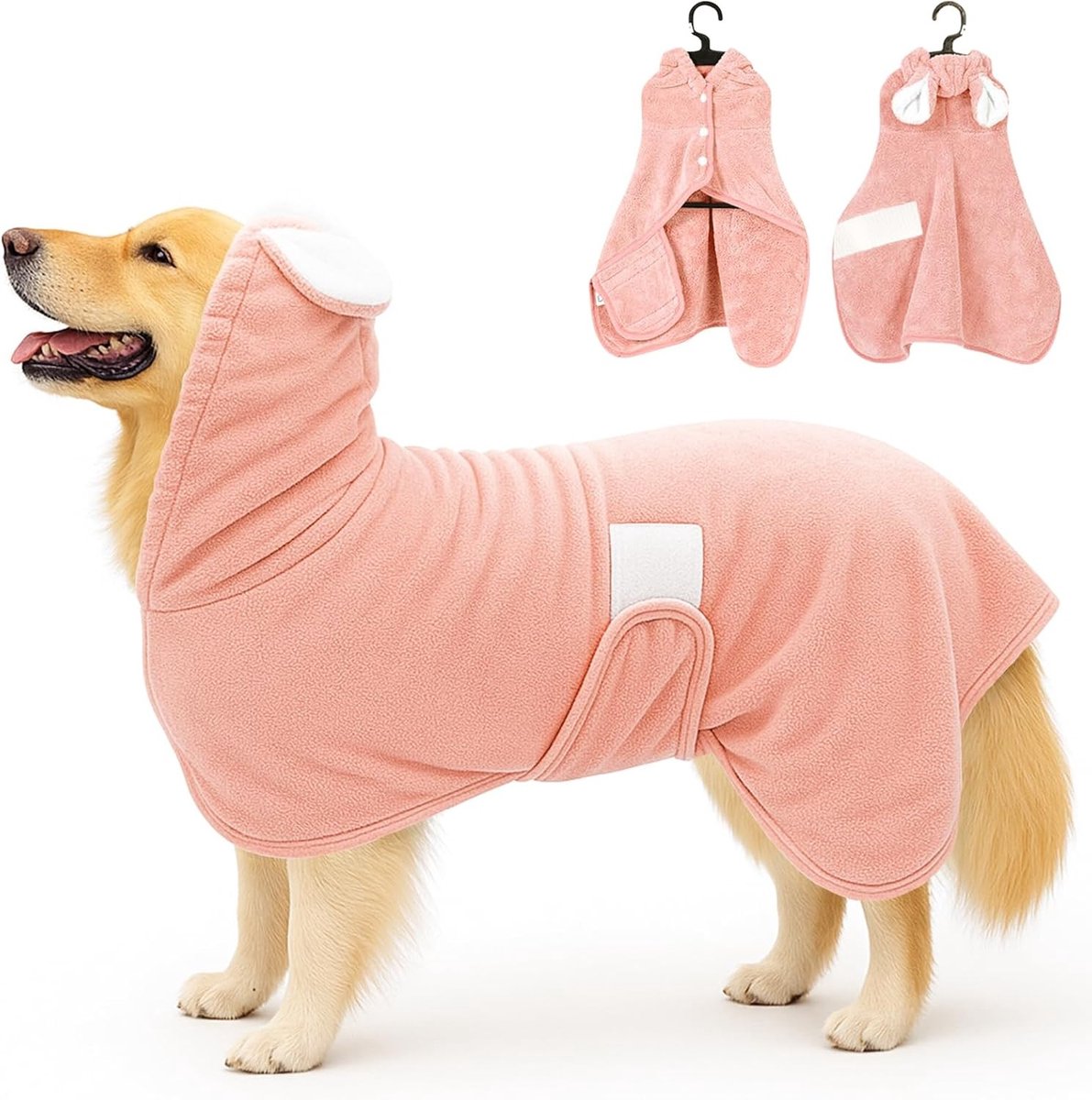 Schattige badjas voor honden en katten van microvezel, verstelbaar, sneldrogend en superabsorberend, geschikt voor XS tot XL dieren met capuchon en verstelbare kraag