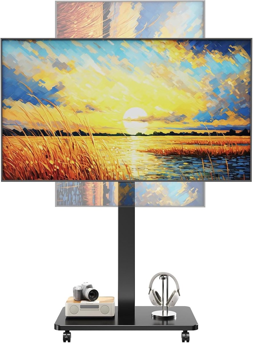 Verstelbare TV Stand met Wielen voor 10-42 Inch Schermen, 90° Draaibaar en Max VESA 200 x 200 mm, Ideaal voor Thuis en Kantoorgebruik