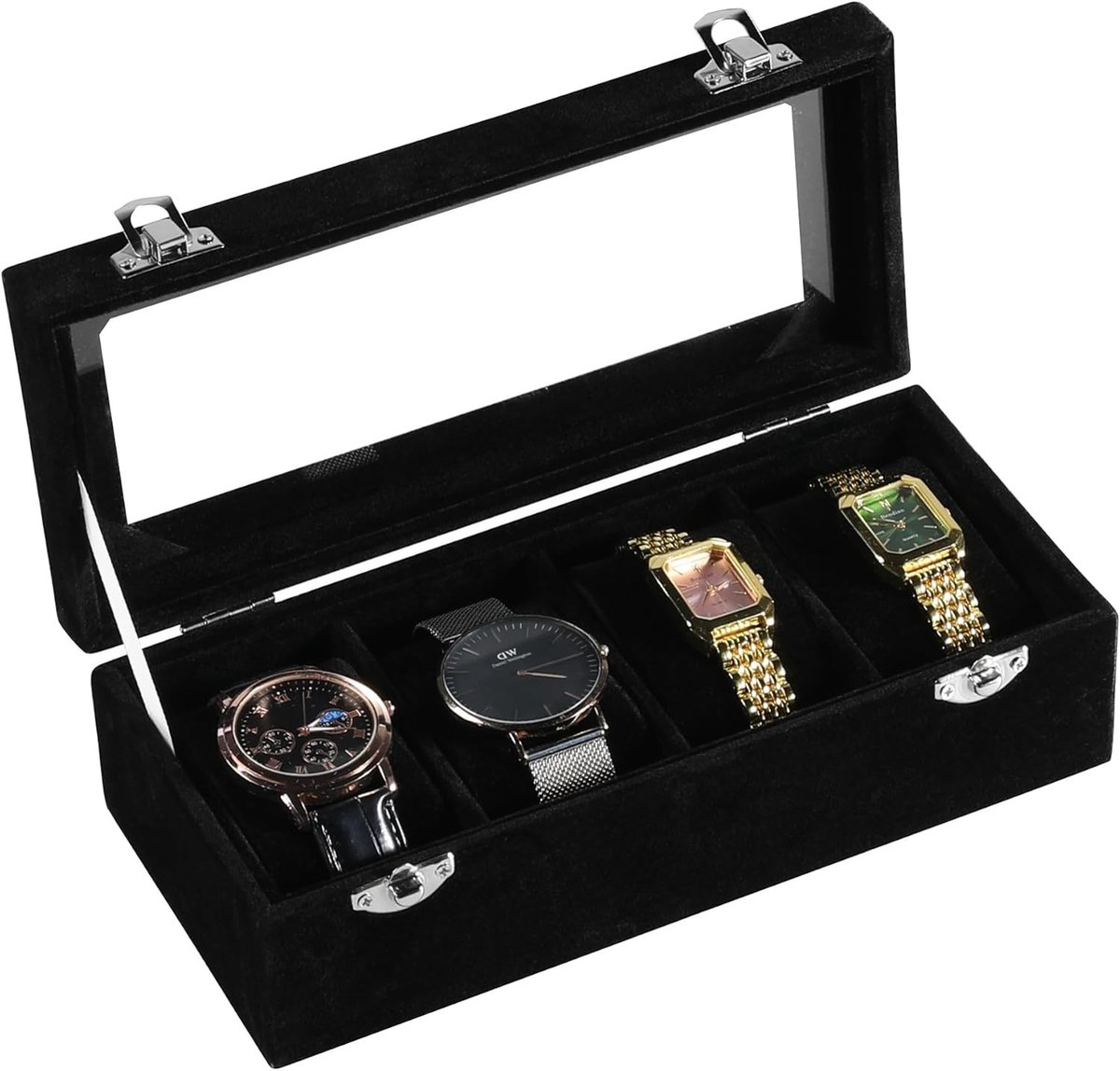 Elegante Horlogebox met 6 Slots, Velours Horloge Organizer met Glazen Deksel, Perfecte Bewaaroplossing voor Mannen en Vrouwen, Ideaal als Cadeau