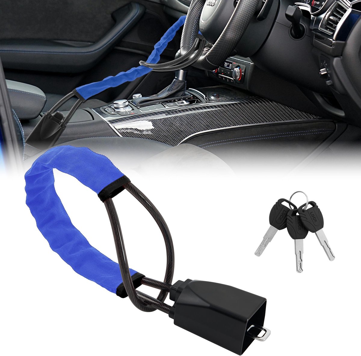 Stuurslot Auto - Flexibel Staaldraadslot Blauw