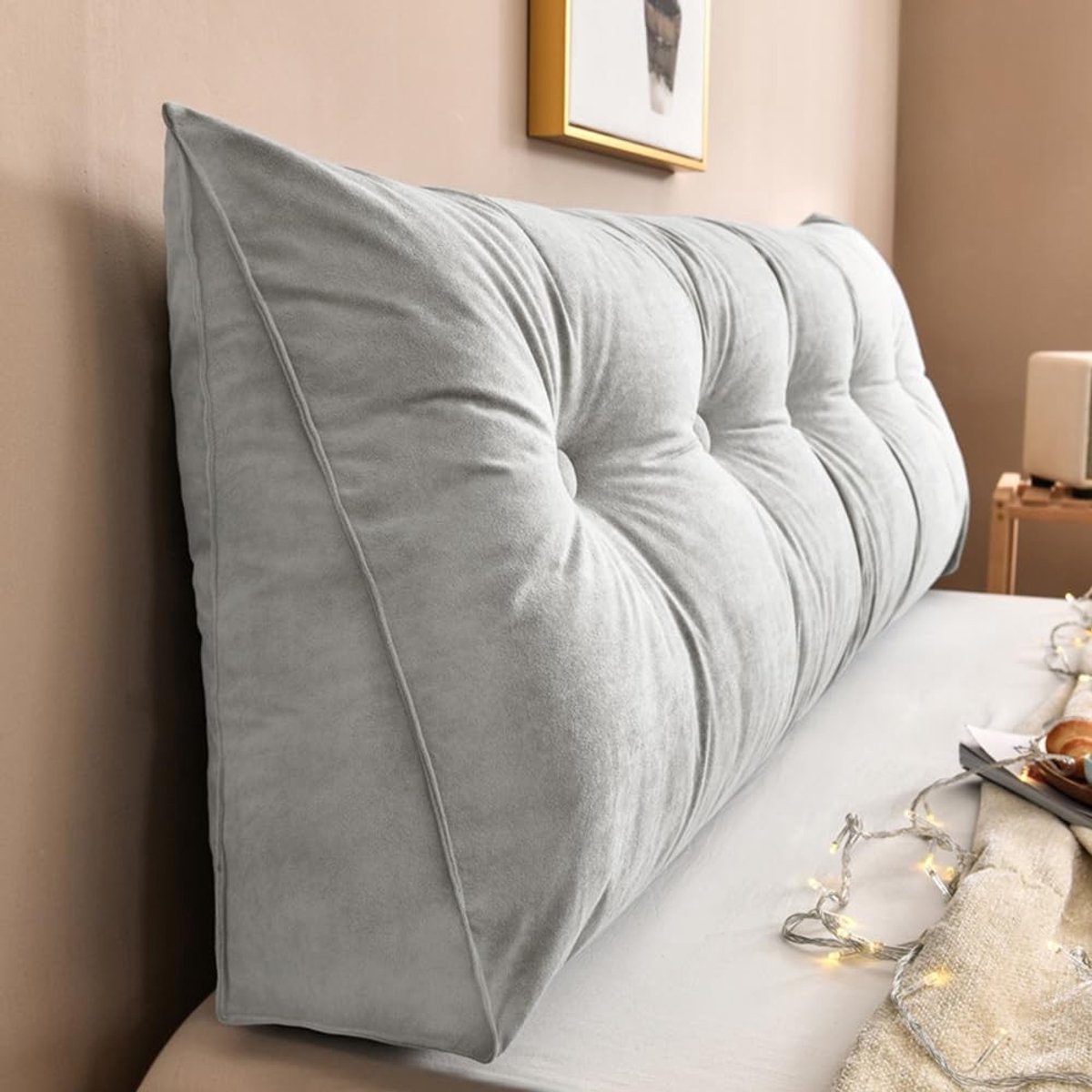 Luxe Wigvormig Rugkussen - Wasbaar Grijs 150 x 50 x 20 cm