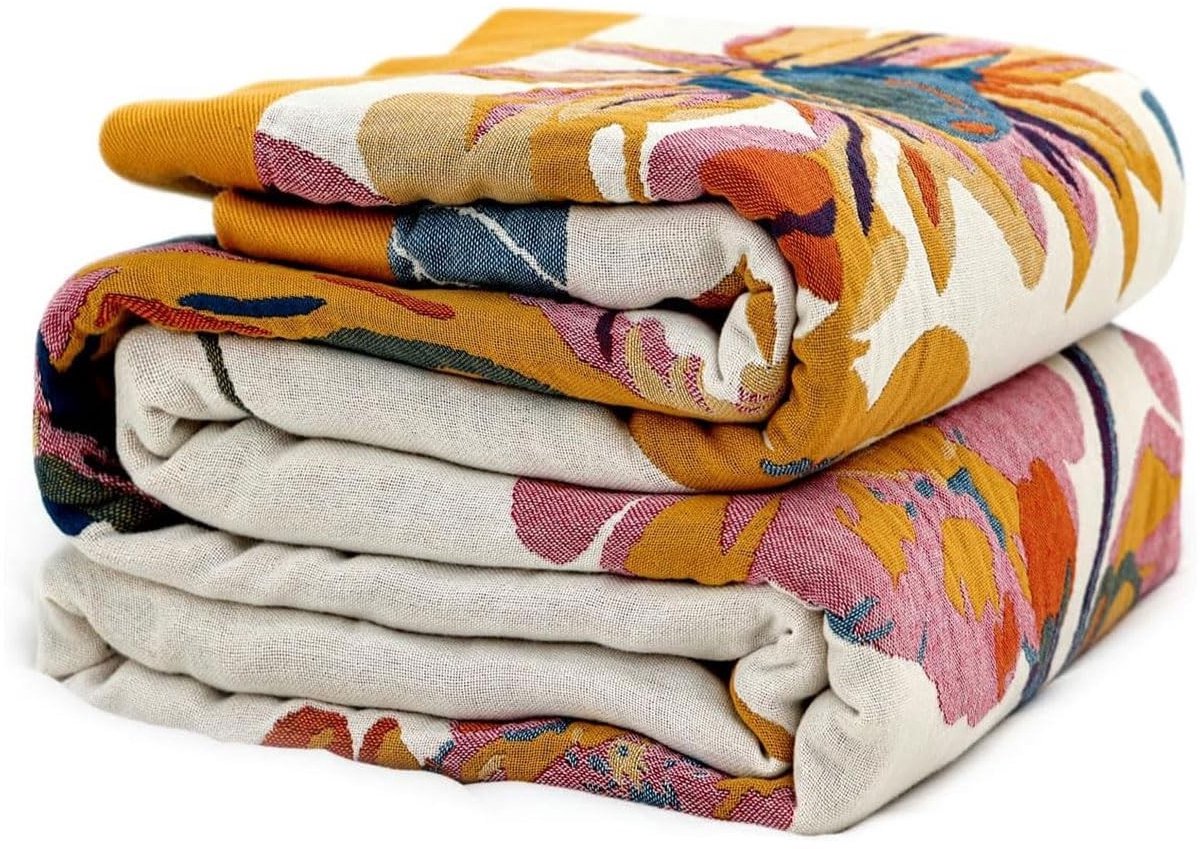 Boho Deken - 100% Katoen Met Bloemenmotief - 60x