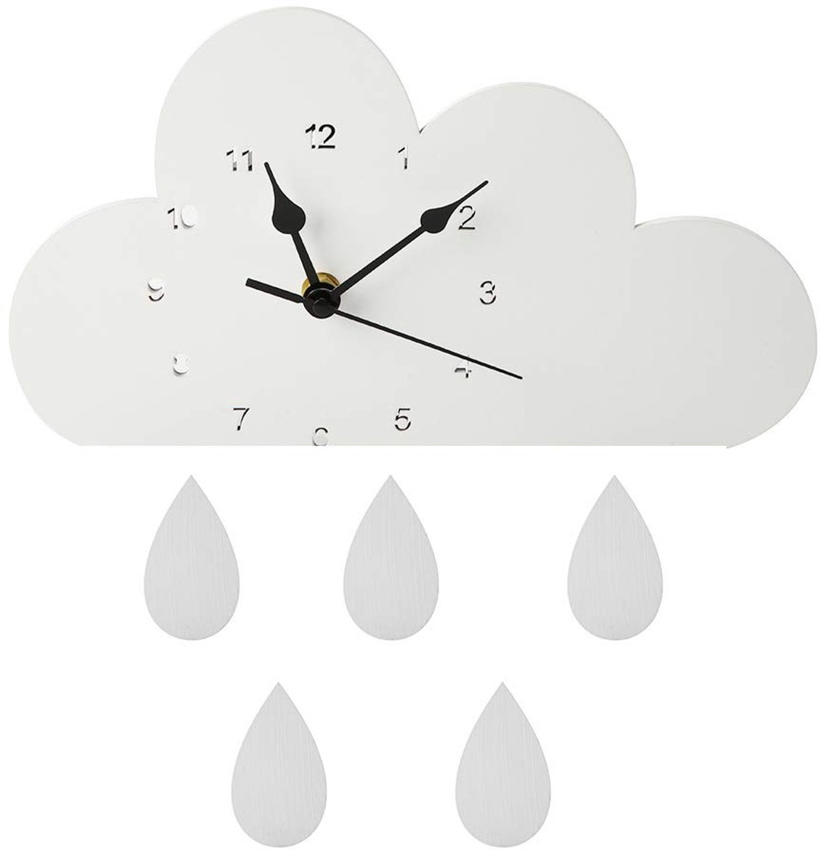 Houten Wandklok - Wolk en Regendruppel Design - Wit