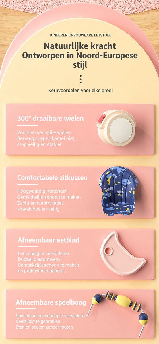 Kinderstoel Baby Inklapbaar & Verstelbaar - Hoge Kinderstoel met Dubbel Afneembaar Dienblad, 5-Punts Veiligheidsgordel, Wielen met Rem, Opbergtas & Verstelbare Rugleuning - Blauw/Geel — afbeelding 5