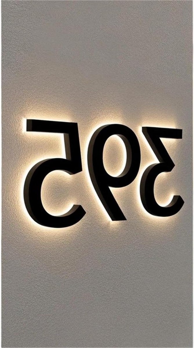 Huisnummer Verlicht - Deurnummer Adresbord - Huis Nummer Weergeven - Moderne Metalen Constructie - 15 cm - Zwart of Goud