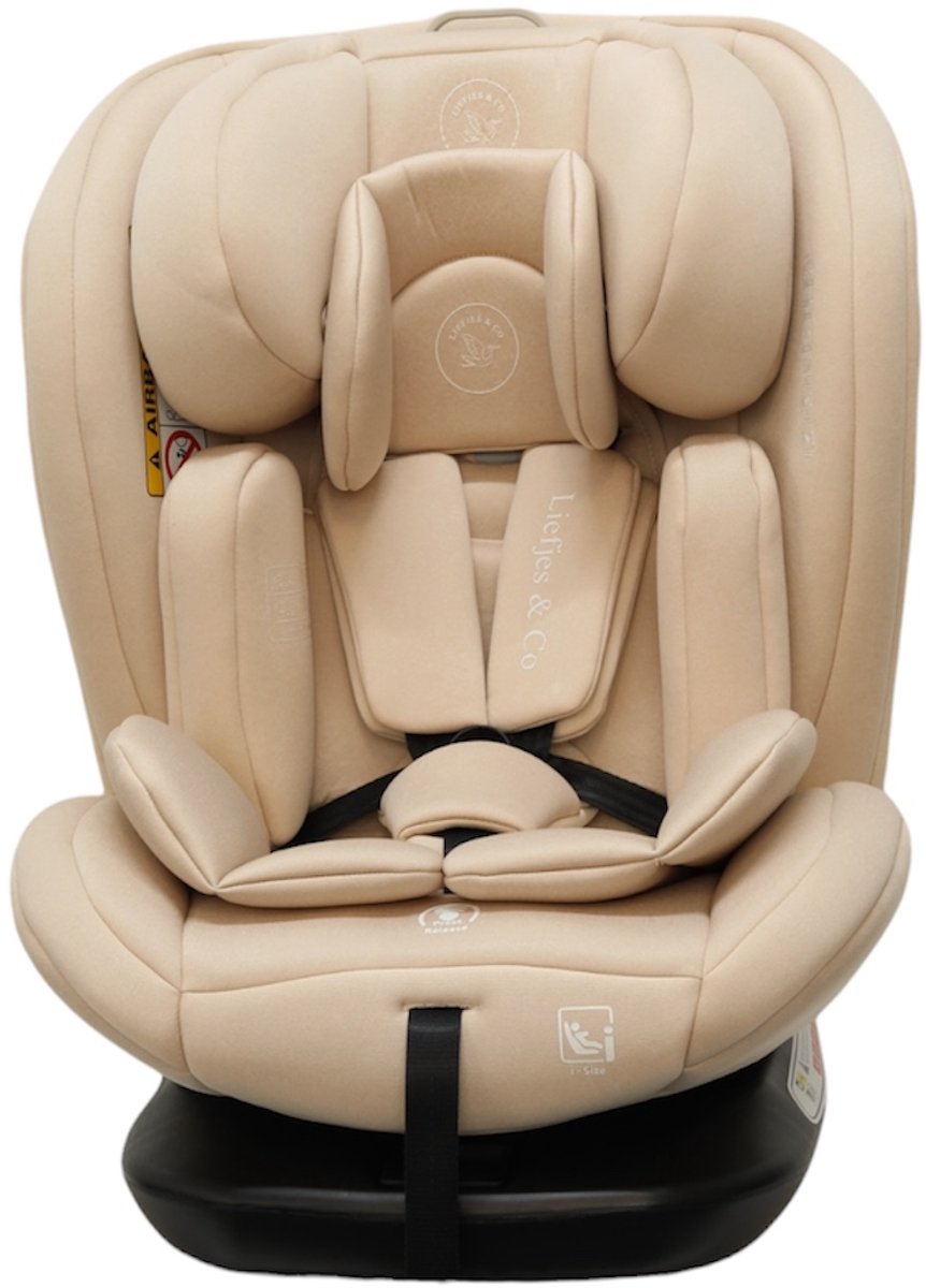 Liefjes & Co Growsafe Autostoel – i-Size 4-in-1 – 360° Draaibaar – ISOFIX & Steunpoot – Groep 0/1/2/3 (40–150 cm) Beige