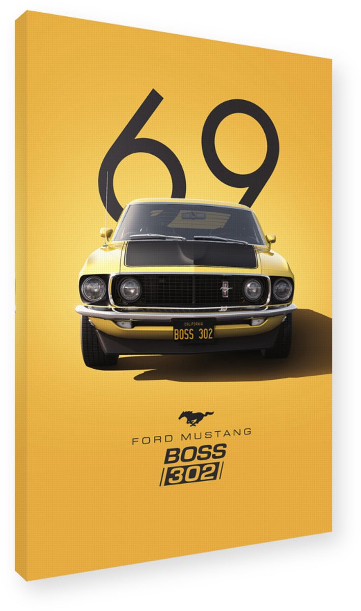 Ford Mustang Boss 302 Schilderij - Canvas op Frame 30x45 cm - Wanddecoratie Muscle Car, Pop-art Kunstdruk, Muurdecoratie, Ford Mustang Boss 302