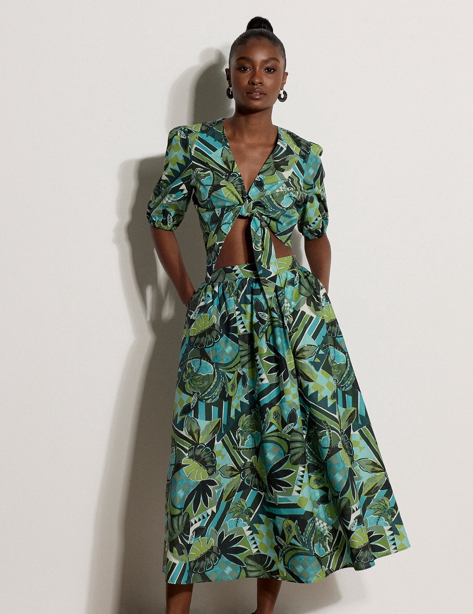 Midi-rok met tropisch bladpatchwork