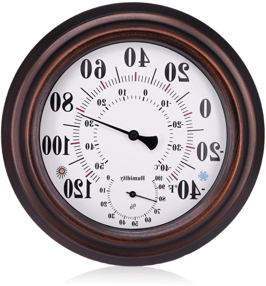 Buitenthermometer Hygrometer - Wandweerstation - Weer Monitoren - Vintage Bronzen Afwerking - 21 cm Diameter - Bruin